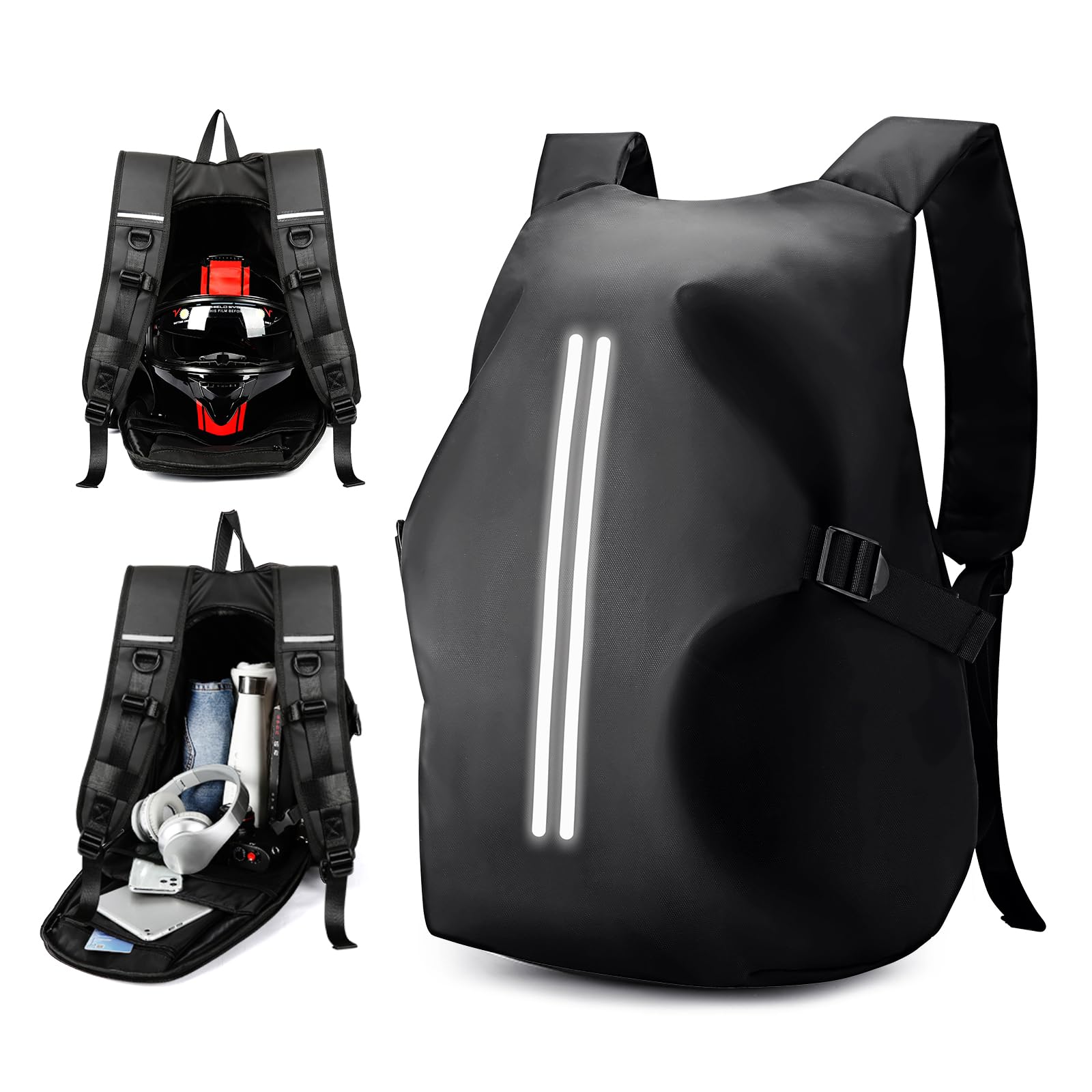 WEPLAN Helm Rucksack Herren Damen Motorrad Rucksack Wasserdicht Motorrad Rucksäcke Motorradrucksack Helmrucksack Motorradhelm Reise Rucksäcke Herren Leicht Helmtasche Reflektierend,Schwarz L