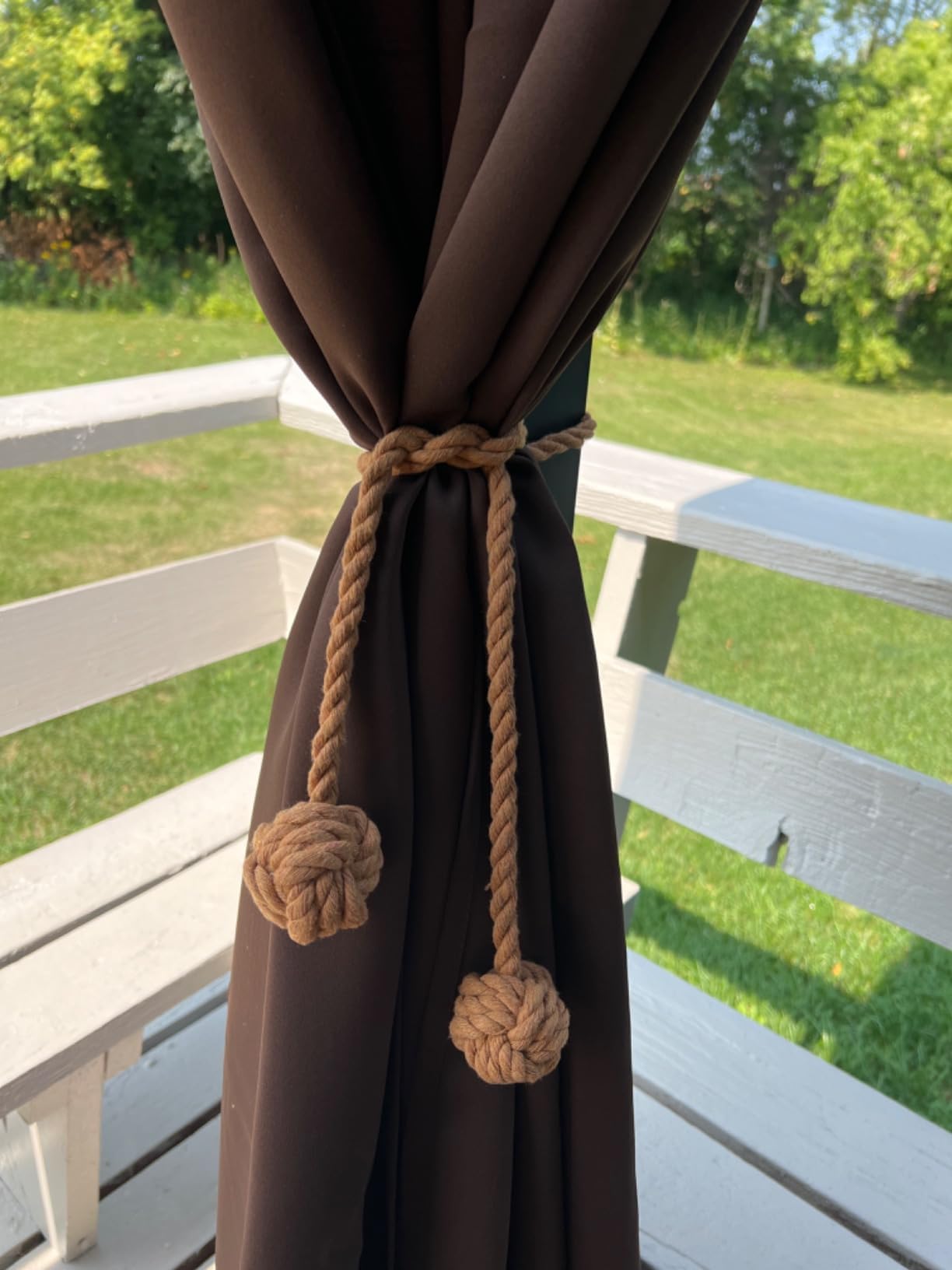 JAZLOG (JAZLOG7664) Boho Curtain Tiebacks with Natural Cotton Rope, 2 Pieces, Beige Black Curtain Curtains with Voile Tie Unique Curtain Ties Designer Grey Tie Ways to Simple Tieback Hooks no Drill 4