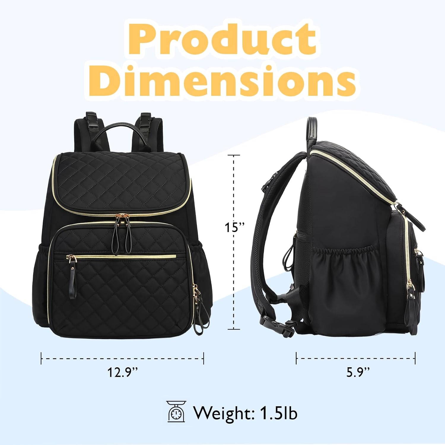 Large Capacity Diaper Bag with Stroller Buckle, Water-Resistant Travel Backpack with Insulated Pockets (Classic, Black-gold) Black-gold Classic image 2 of 8 B0BGR9LPLN