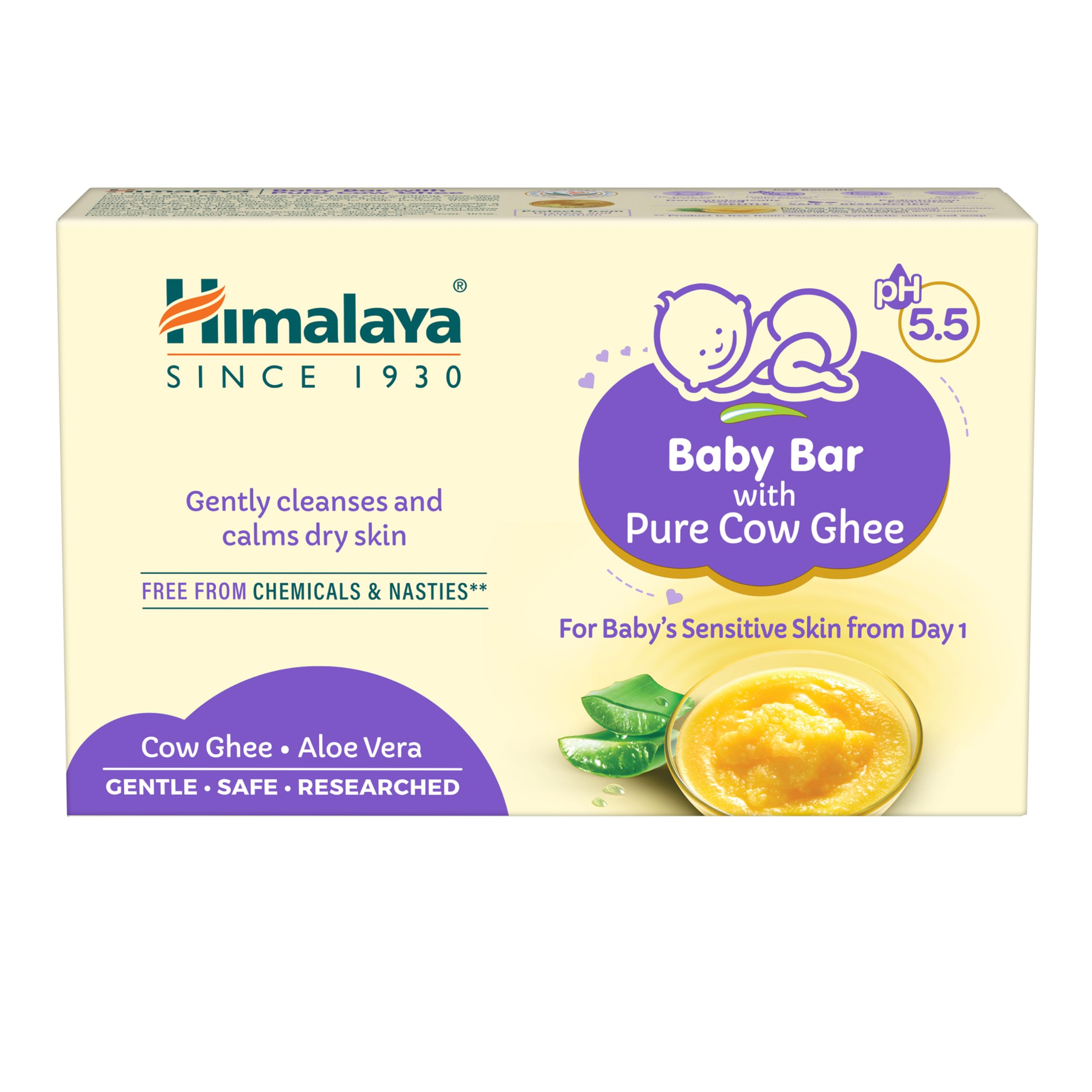 Himalaya Baby Bar with Pure Cow Ghee 125G|ph 5.5|Aloe vera|Soap free|Derma Tested | Safe for newborns|For baby's sensitive skin from day 1-image-30