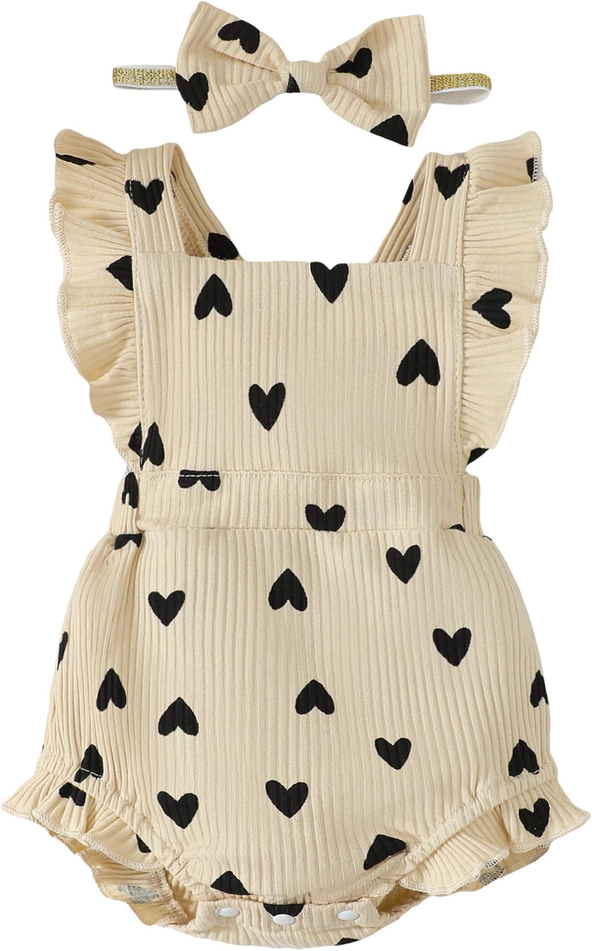 Fullfamous Baby Girl Ruffled Jumpsuit and Headband Set