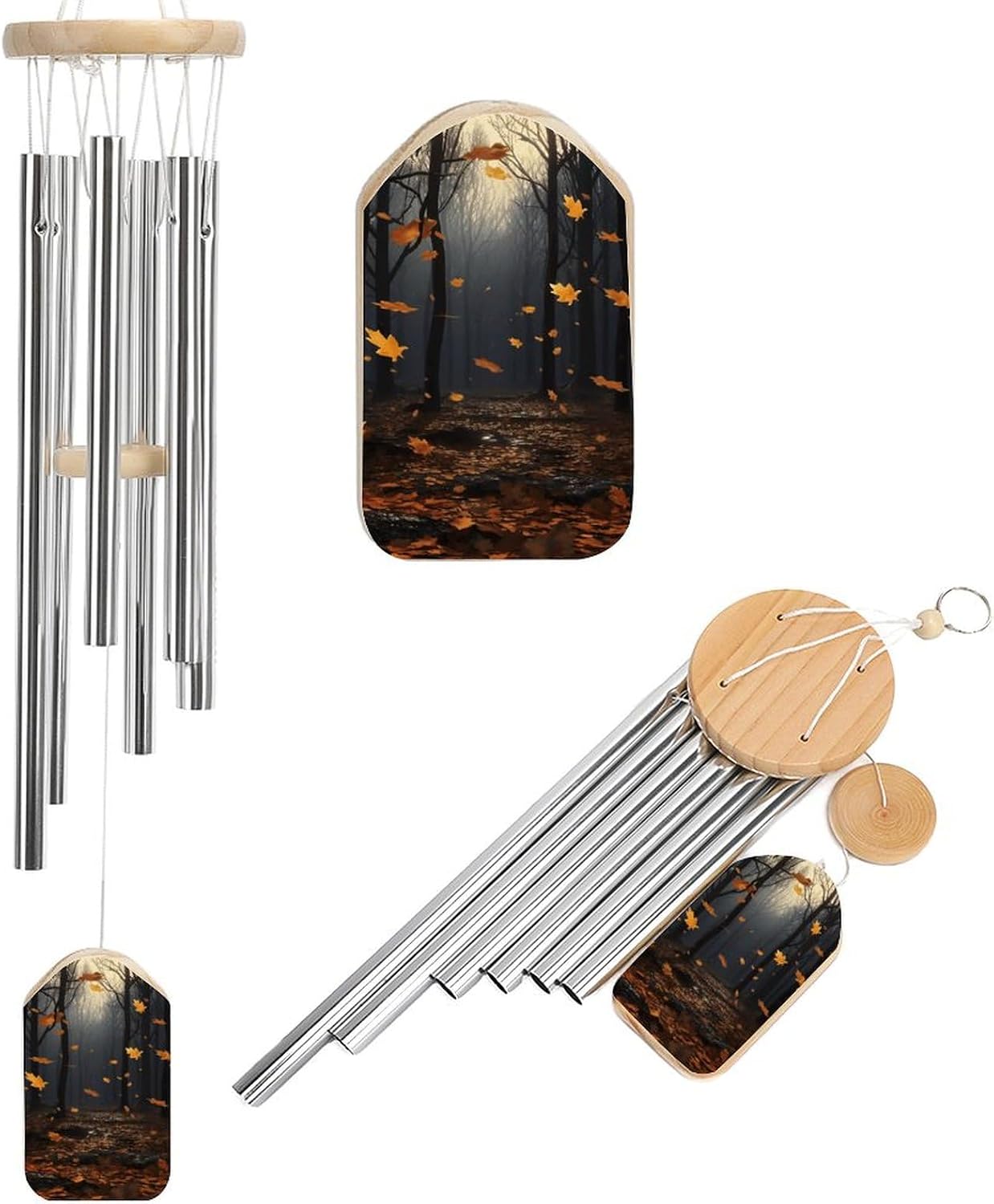 Outdoor Wind Chimes, Fallen Leaves in The Forest Printed Wind Chimes,Simple Wind Chimes,Curtain Wind Chimes for Home Decoration