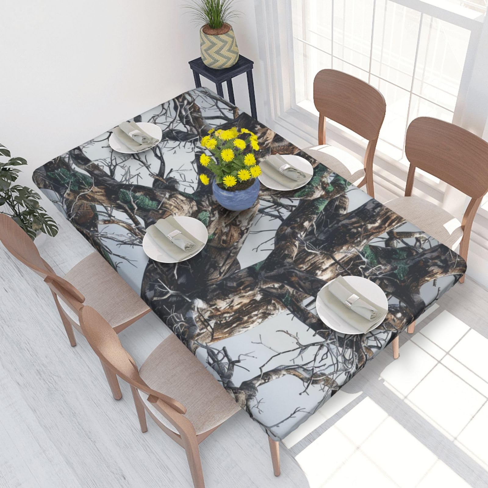 WPKJU Cold Tree Camouflage Printed Tablecloths 4ft Rectangular Table Covers Washable Polyester Decorative Table Cloth for Dining Table Picnic Wedding
