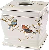 Avanti Linens Gilded Birds Ceramic Tissue Box Cover - Elegant Nature Bird Decor for Bathroom Kitchen Countertop