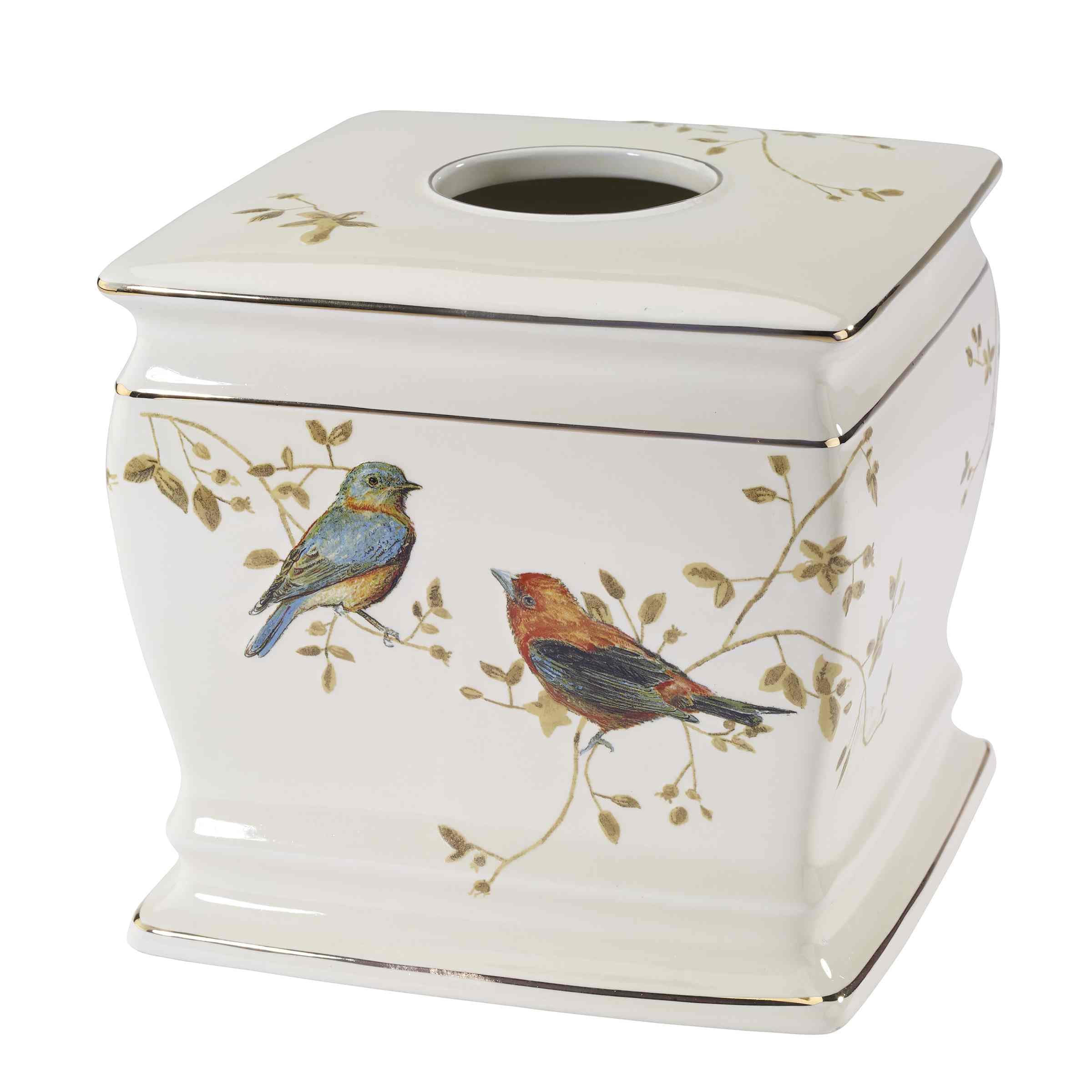 Avanti Linens - Tissue Box Cover, Decorative Countertop Accessories, Nature Inspired Home Decor (Gilded Birds Collection)