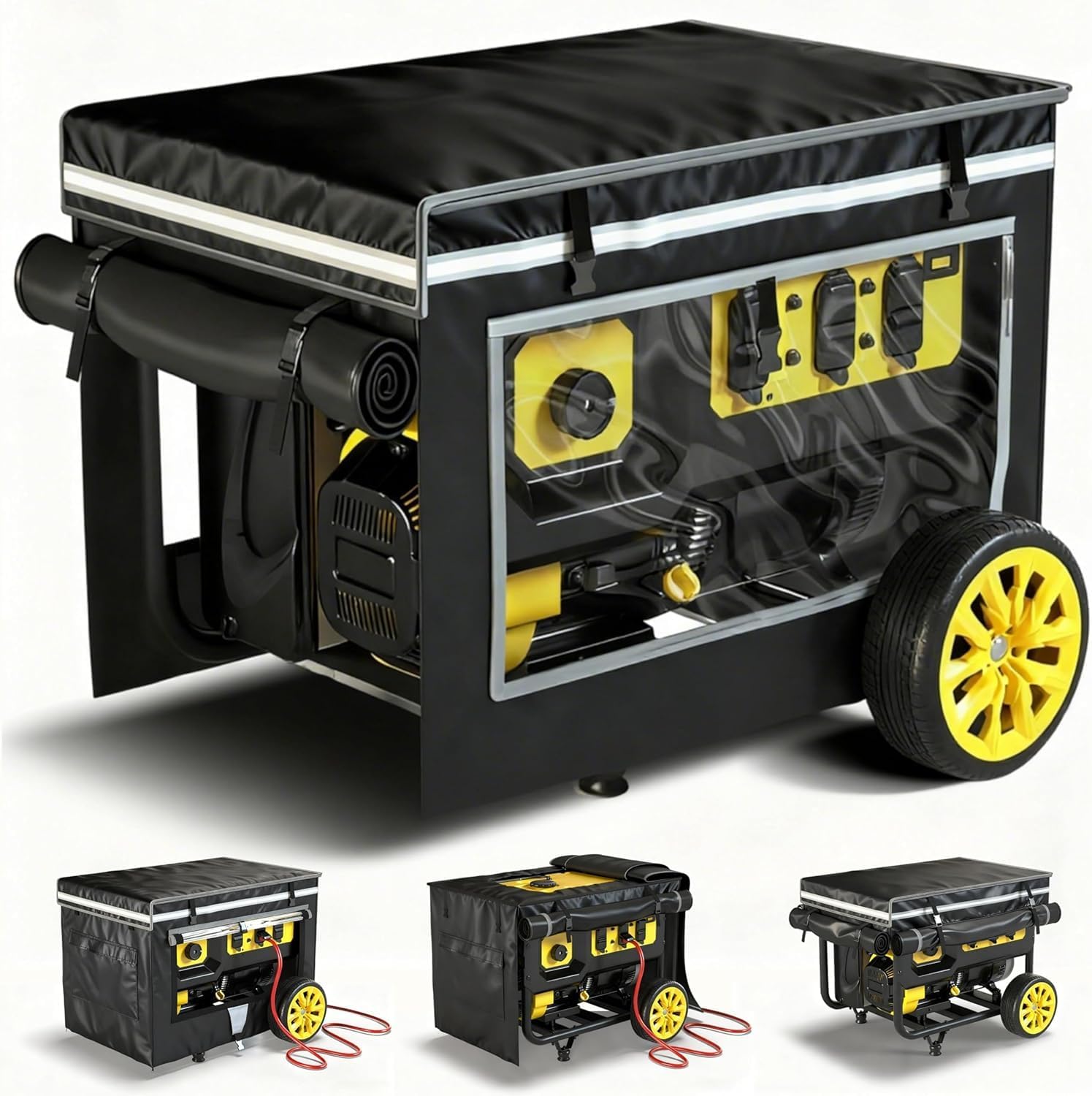 Generator Covers While Running, 32x24x24 Inches, Generator Covers for Outside, 1680+400D Double Layer, Portable Heavy Duty Dustproof/Waterproof Cover, for 5000W-10000W Frame Generators, Black