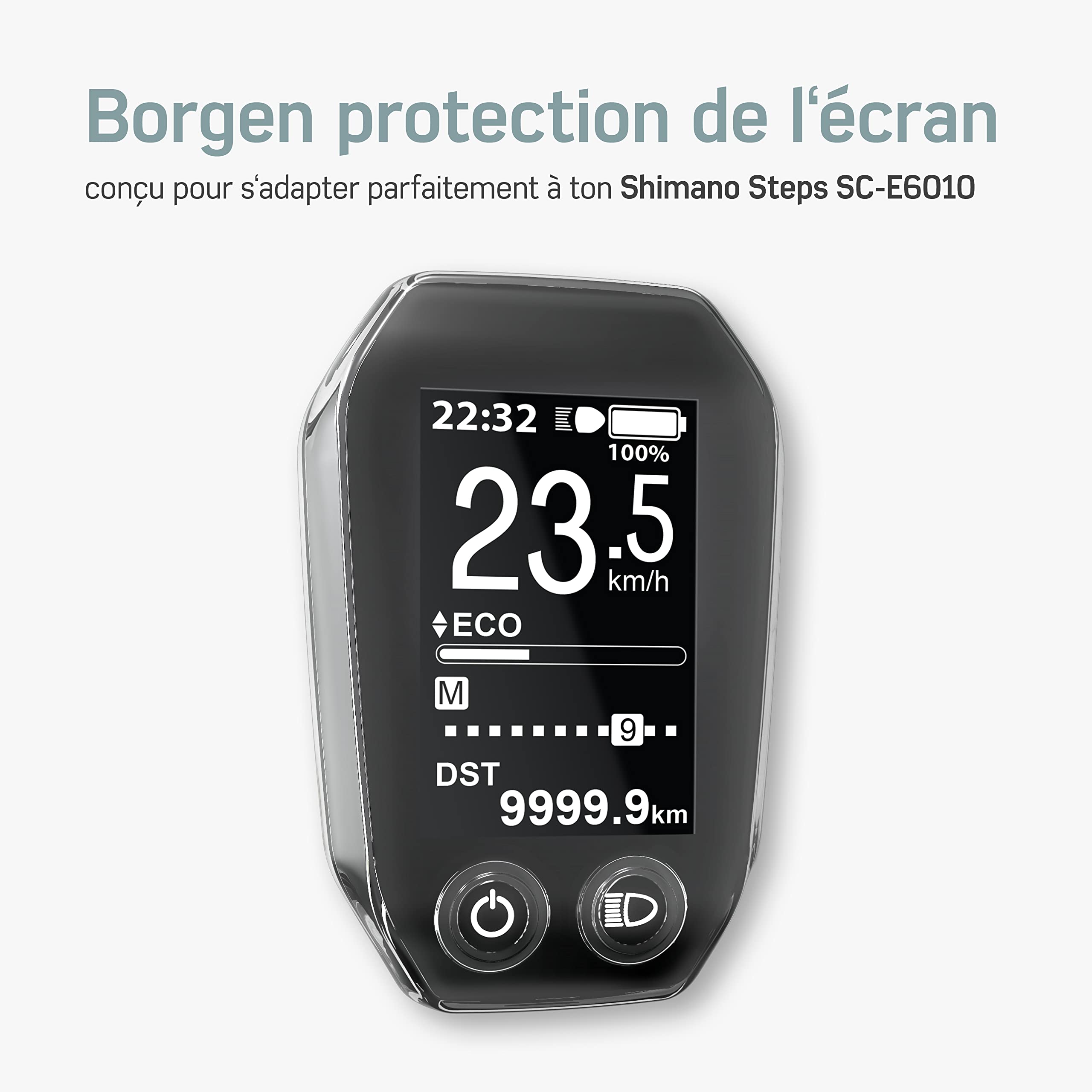 Borgen Protection Écran E-Bike Shimano Steps SC-E-6100 - Housse Transparent Néoprène