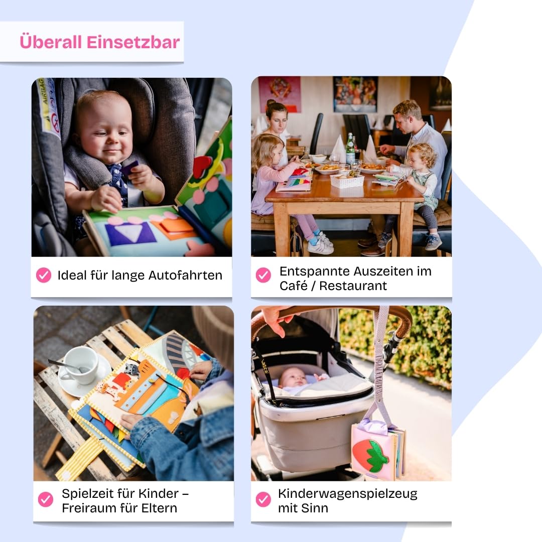 Jolly Designs – Pastell Junge Eule – 6 Seiten Premium Quiet Book – Montessori Spielzeug ab 1 Jahr – Motorik & Sensorik fördern – Handgefertigtes Filzbuch – Lernspielzeug für Kleinkinder – Busy Book