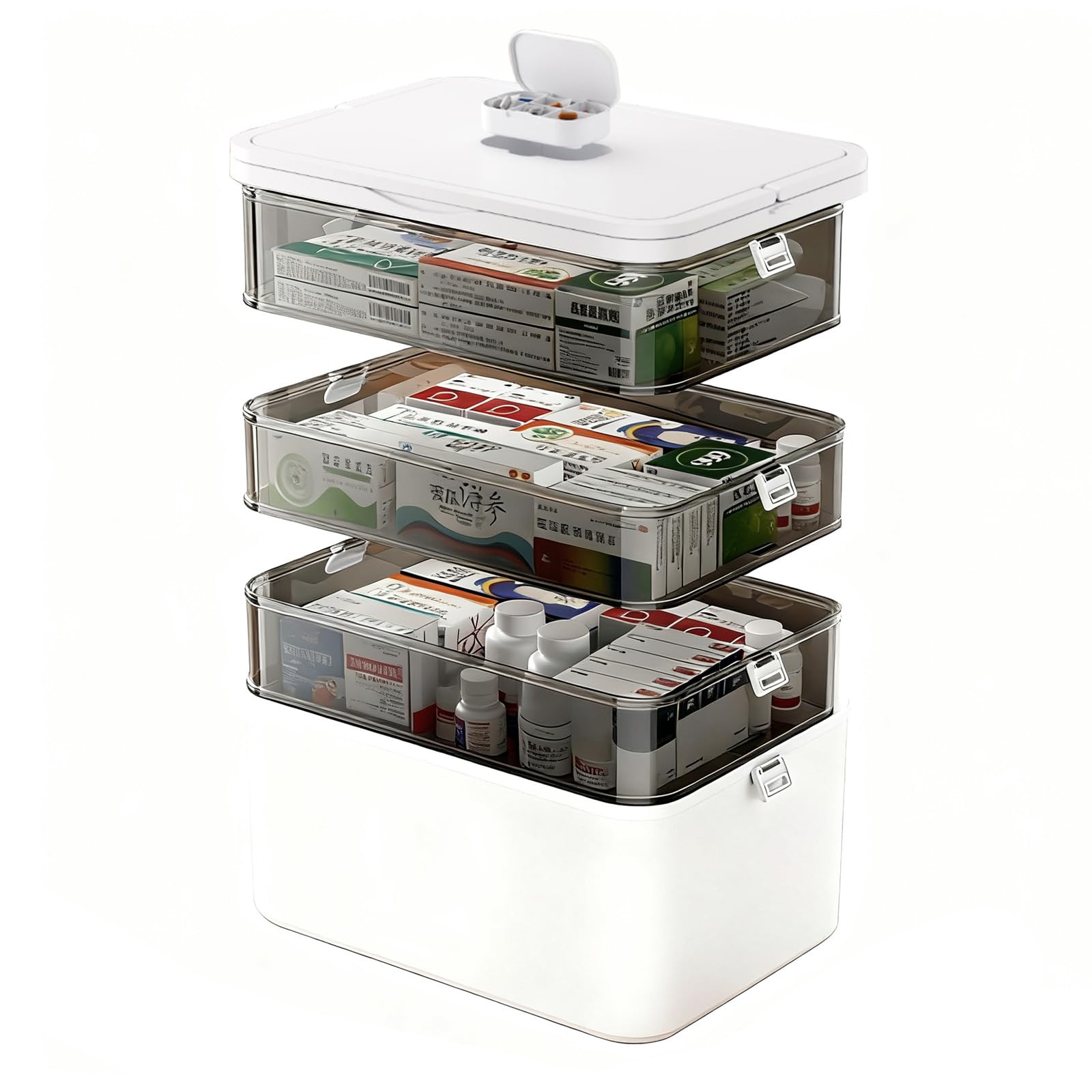 Grande Capacità Organizer Medicinali a 3 Strati con Maniglia,Impermeabile | Porta Medicine da Viaggio e Casa, Scatola Portapillole Trasparente per Farmaci, Pronto Soccorso, Ufficio