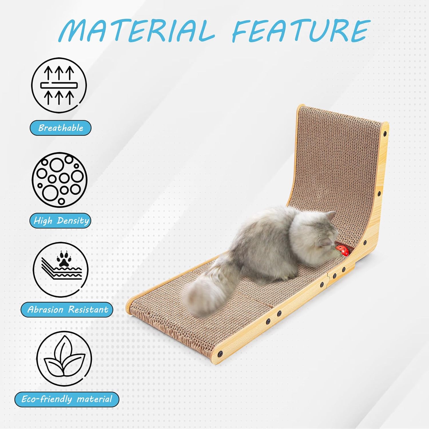 review L Shape Cat Scratcher for Cats Indoor Use,26.8 inches High Cat Scratcher Board,Large Cat Sctating Cardboard with A Ball,Catnip for Protect Wall Sofa and Furniture