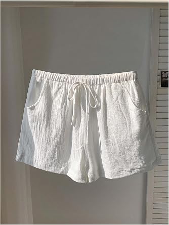 Floerns Women's Elastic Waist Double Layered Linen Shorts Casual Shorts