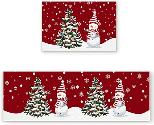 Miniatura 2 de Alfombras de cocina de Navidad absorbentes antideslizantes para piso, árbol de Navidad, muñeco de nieve y copo de nieve, alfombras y tapetes de