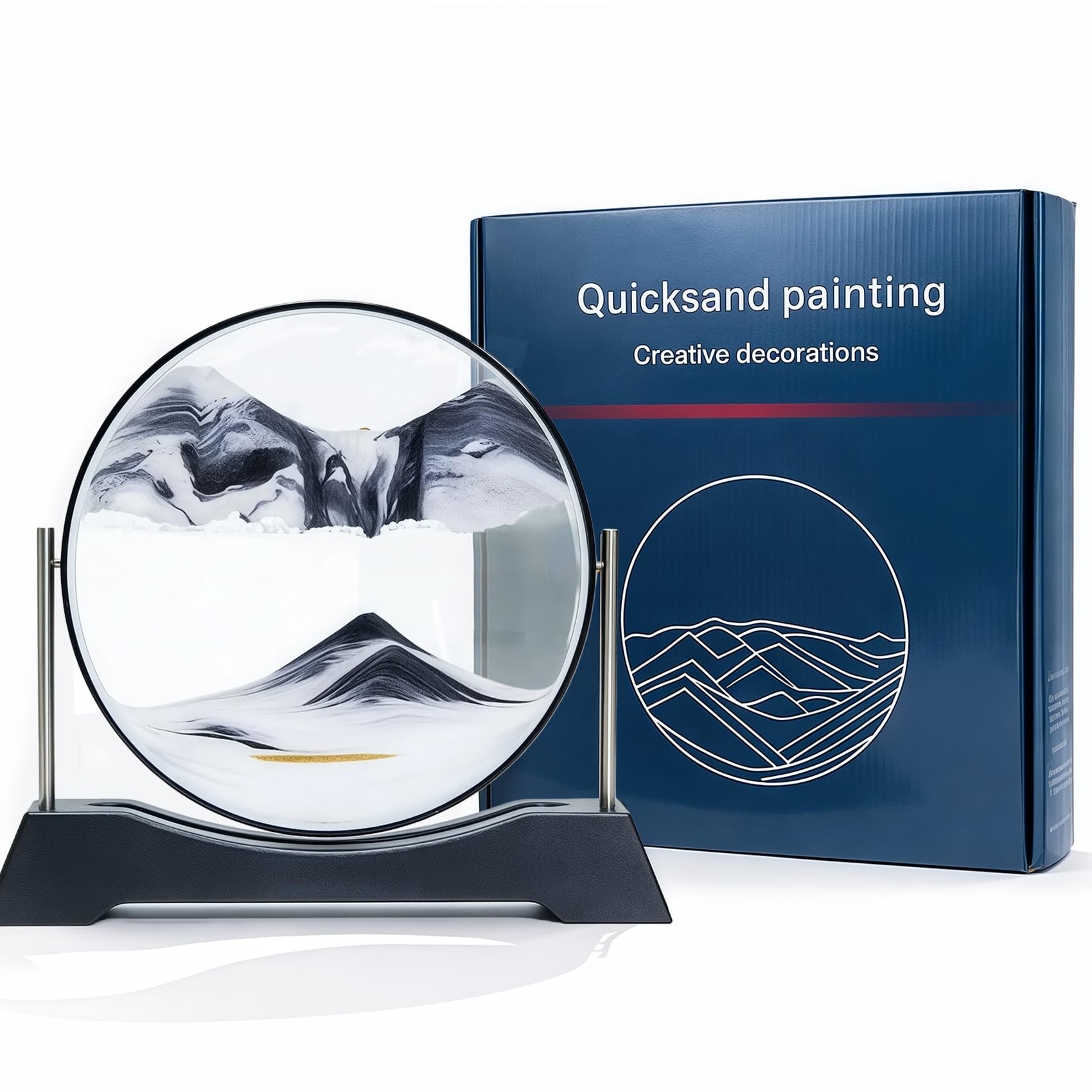 Esoes Sandbilder zum Drehen 12 Zoll 3D Glassandbild Rund Drehbares Deko | 3D Glassandbild Rund Drehbaresmit Feinem Sand für Wohnzimmer Büro und Café Hochtransparentes Glas Wendbar für Tischdekoration