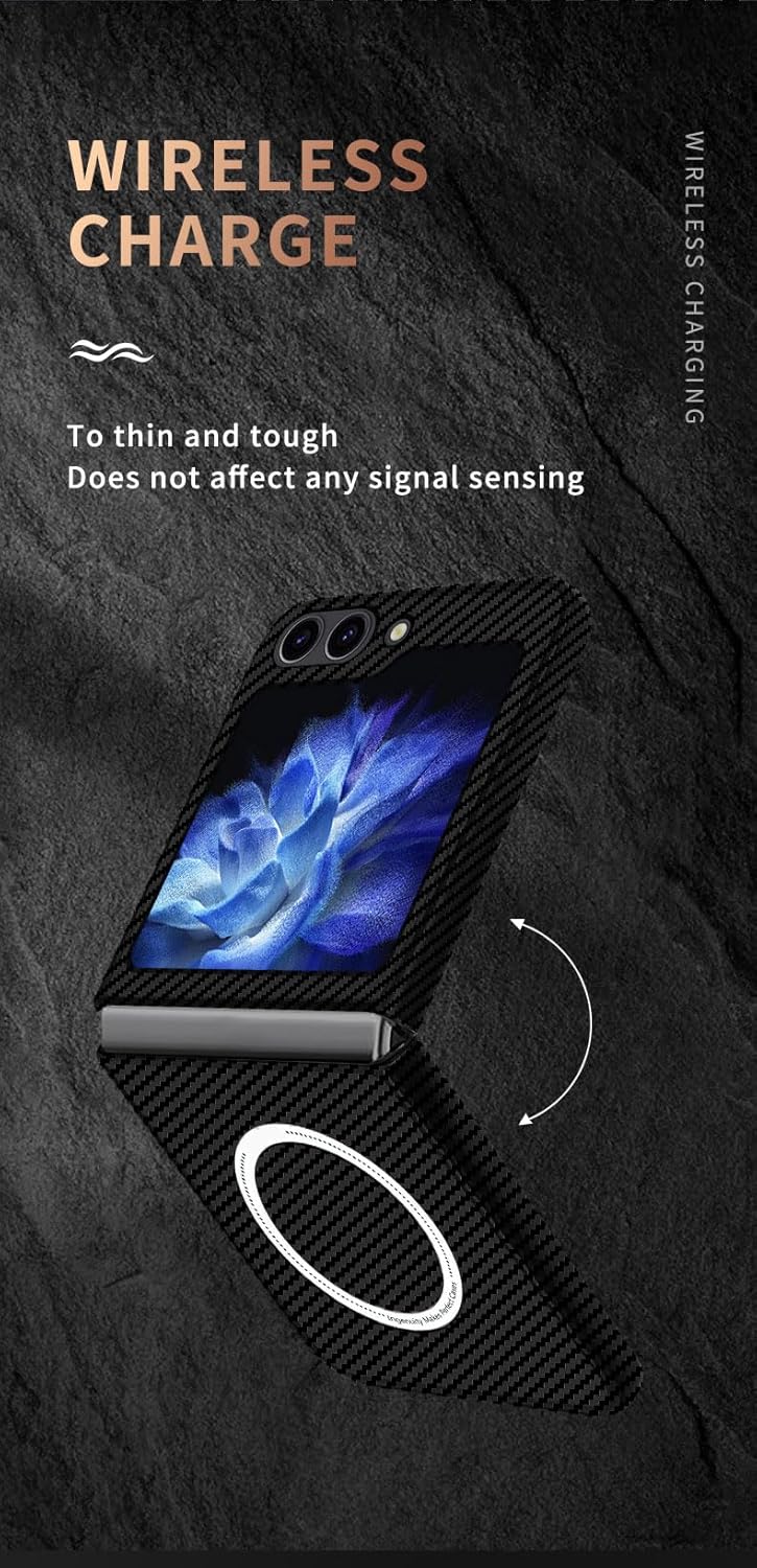 Magnetic Case for Samsung Galaxy Z Flip 7, Compatible with MagSafe Carbon Fiber Slim Thin Lightweight Aramid Fiber PC Back Anti Scratch Drop Protection Rugged Shockproof Cover, Blue&Purple