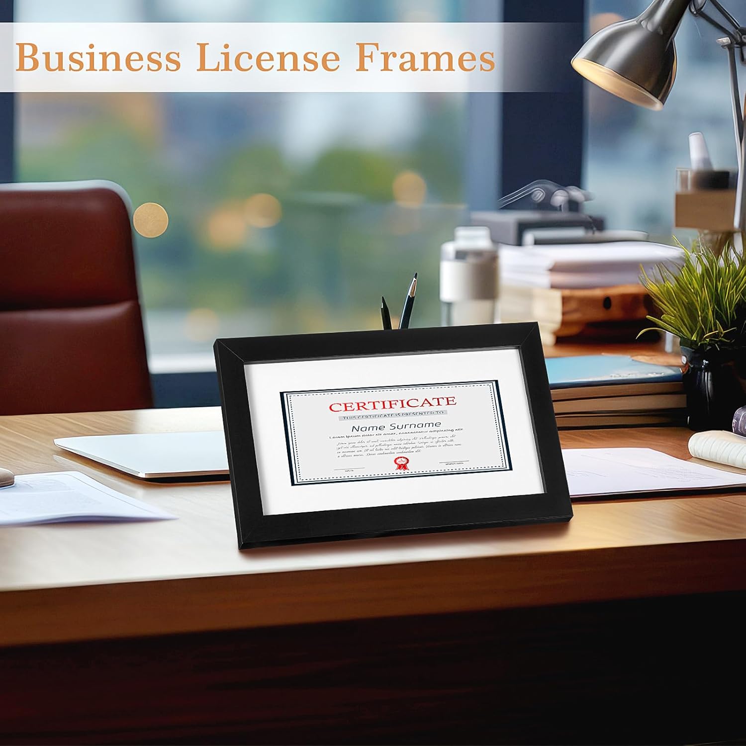 Namalu 5 x 10 Inch Black Business License Frame Bulk Set of 4 Includes 4 Certificate Document Frames and 4 Mats for Business License Document Display Attached for Wall Desktop Tabletop