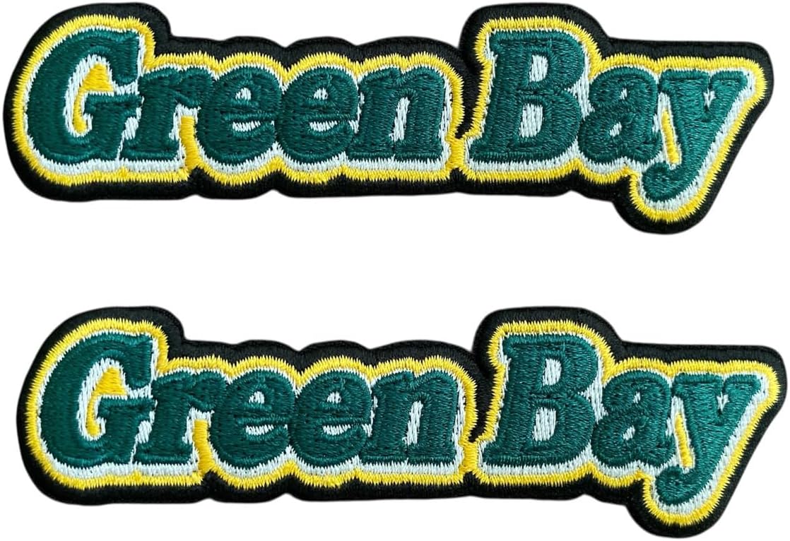 2 PCS Green Bay Word Letters Football Patch Embroidered Iron On Patches for Decorate Craft Clothes