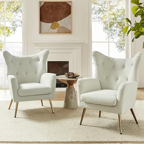 Miniatura 19 de HULALA HOME Juego de 2 sillas decorativas de terciopelo, modernas sillas con respaldo de alas con patas doradas de metal, tapizada en terciopelo