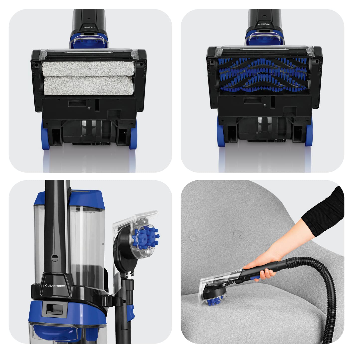 CLEANmaxx Nettoyeur de tapis Pro+ 3 en 1 : Laver, nettoyer, aspirer | Aspirateur à eau avec fonction air chaud, brosses vibrantes & latérales | Rembourrage & roulettes incluses pour sols durs