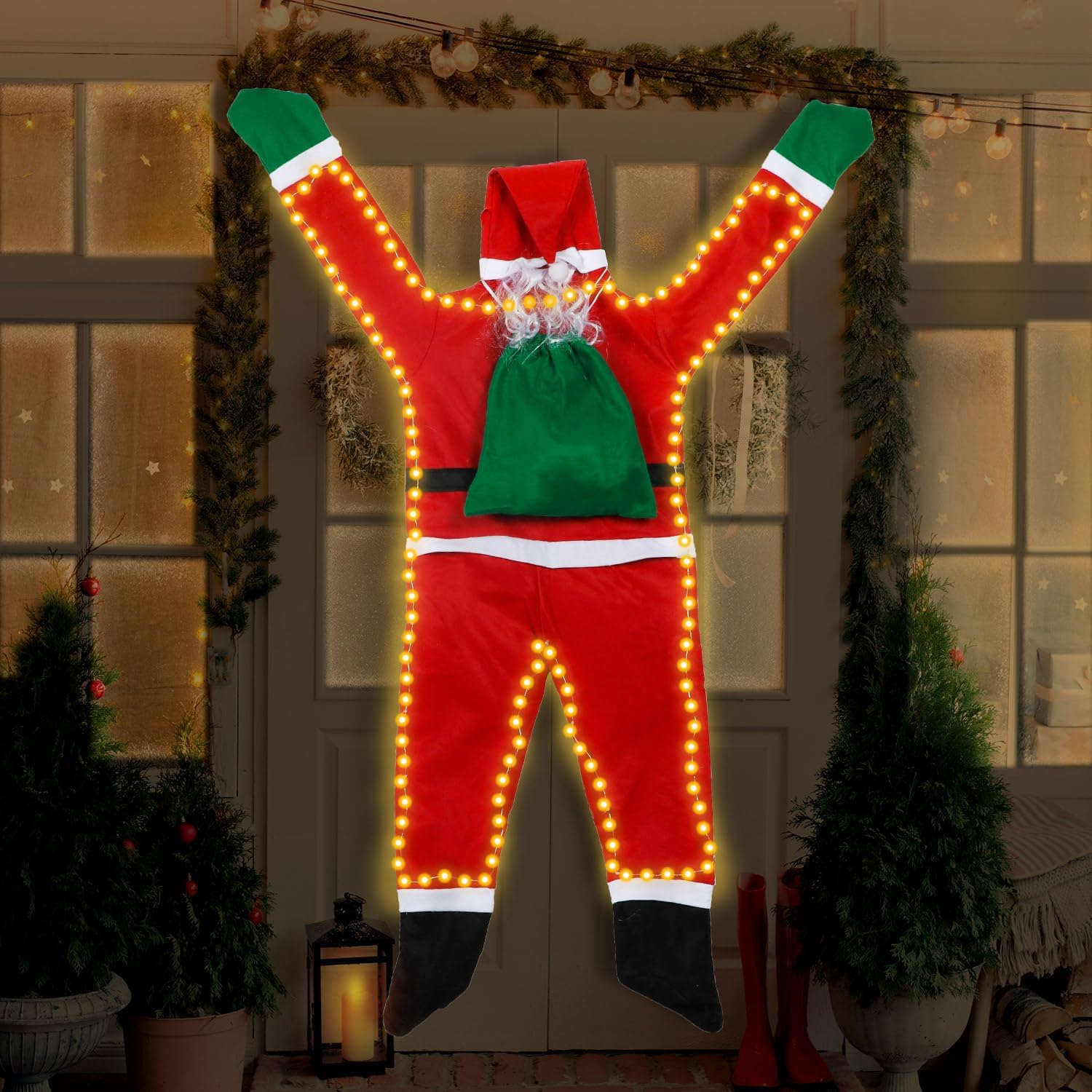 5.6FT Hanging Santa Claus Outdoor Christmas Decorations, Life Size Climbing Santa