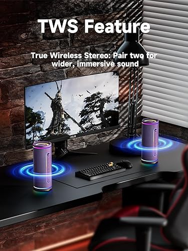 Miniatura 5 de MLOVE Altavoz Bluetooth portátil E80, Bluetooth 5.4 Altavoces inalámbricos IPX7 impermeables con entrada auxiliar, ranura para tarjeta micro SD,