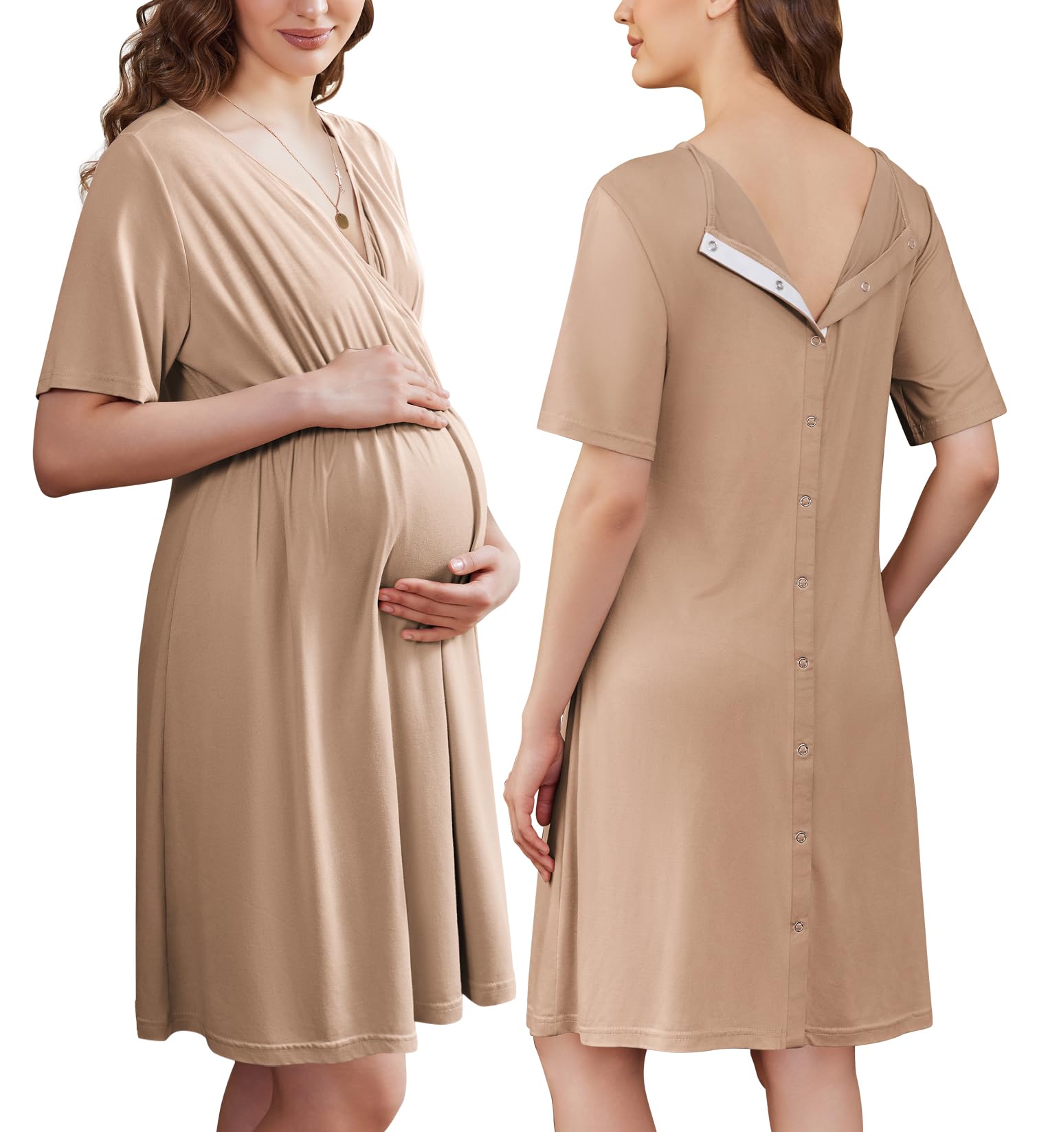 Ekouaer Labor and Delivery Gown for Hospital V Neck Maternity Nursing Dress