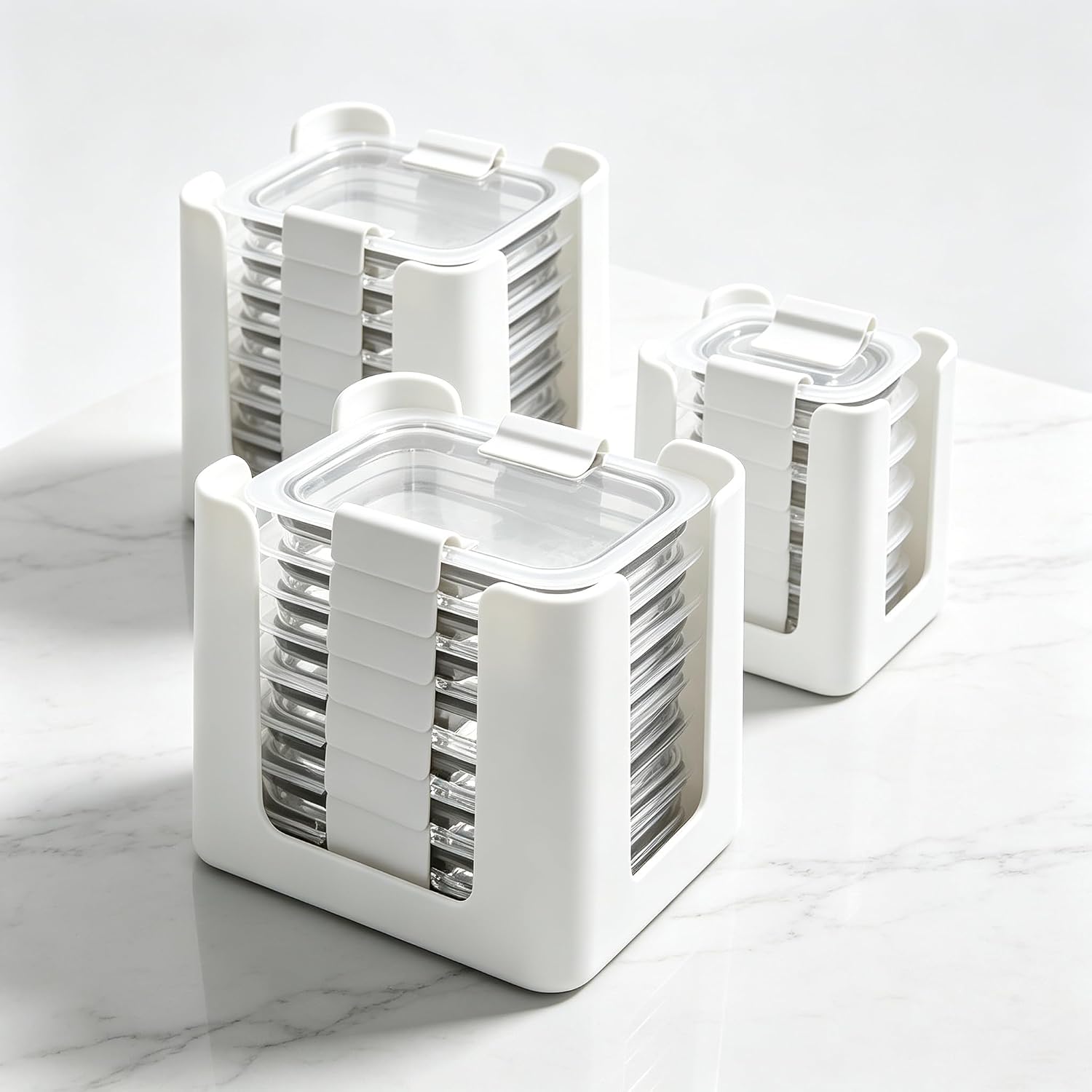 Food Container Lid Organizer Holders for Rubbermaid Brilliances nap-on lids, Lid Organizers for Kitchen Cabinet Storage (3-Pack) - Holder 24 Lids for 4.7/3.2/1.3/0.5 Cup Containers (White)