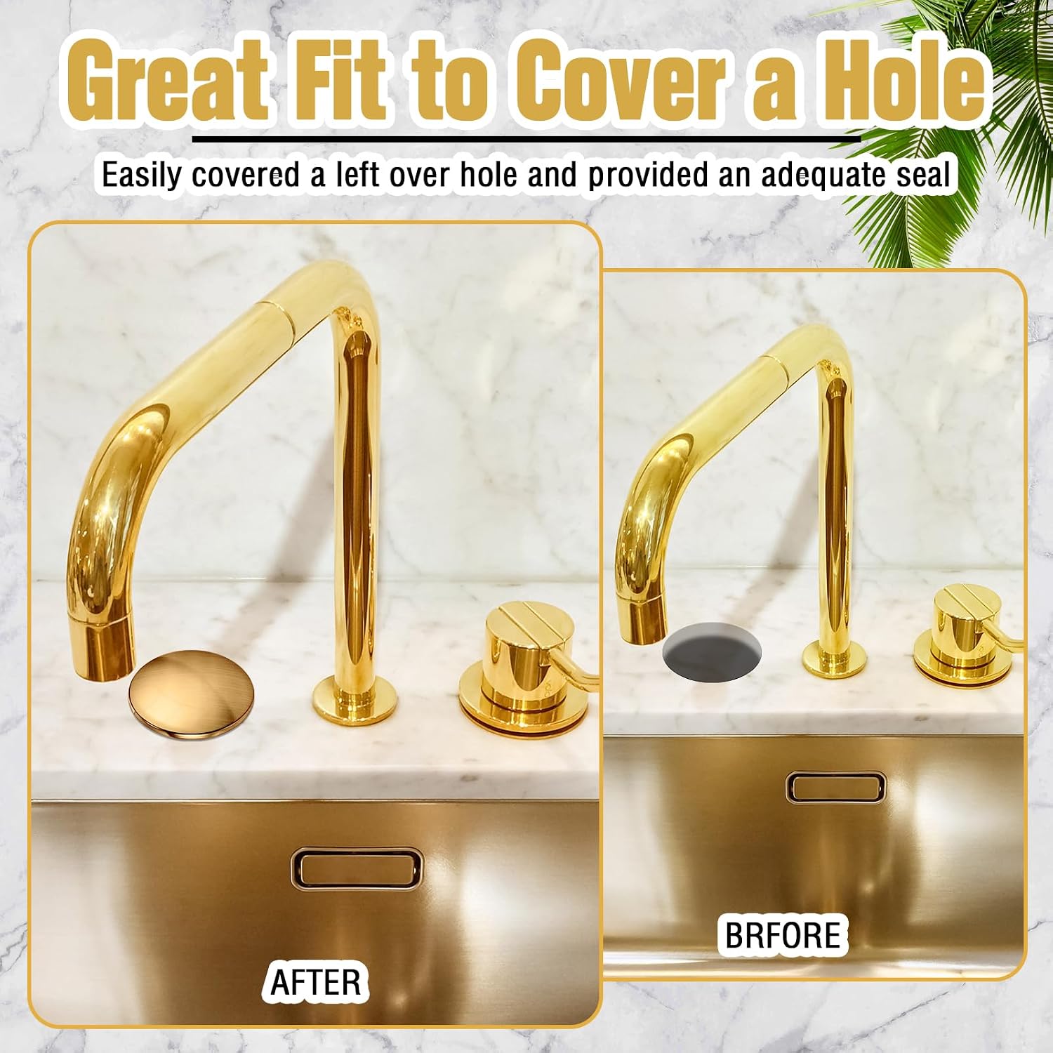 LEIFIDE 2 Pcs 2 Inch Kitchen Sink Hole Cover Faucet Hole Cover Stainless Steel Kitchen Sink Tap Plate Stopper Blanking Metal Plug (Antique Gold)