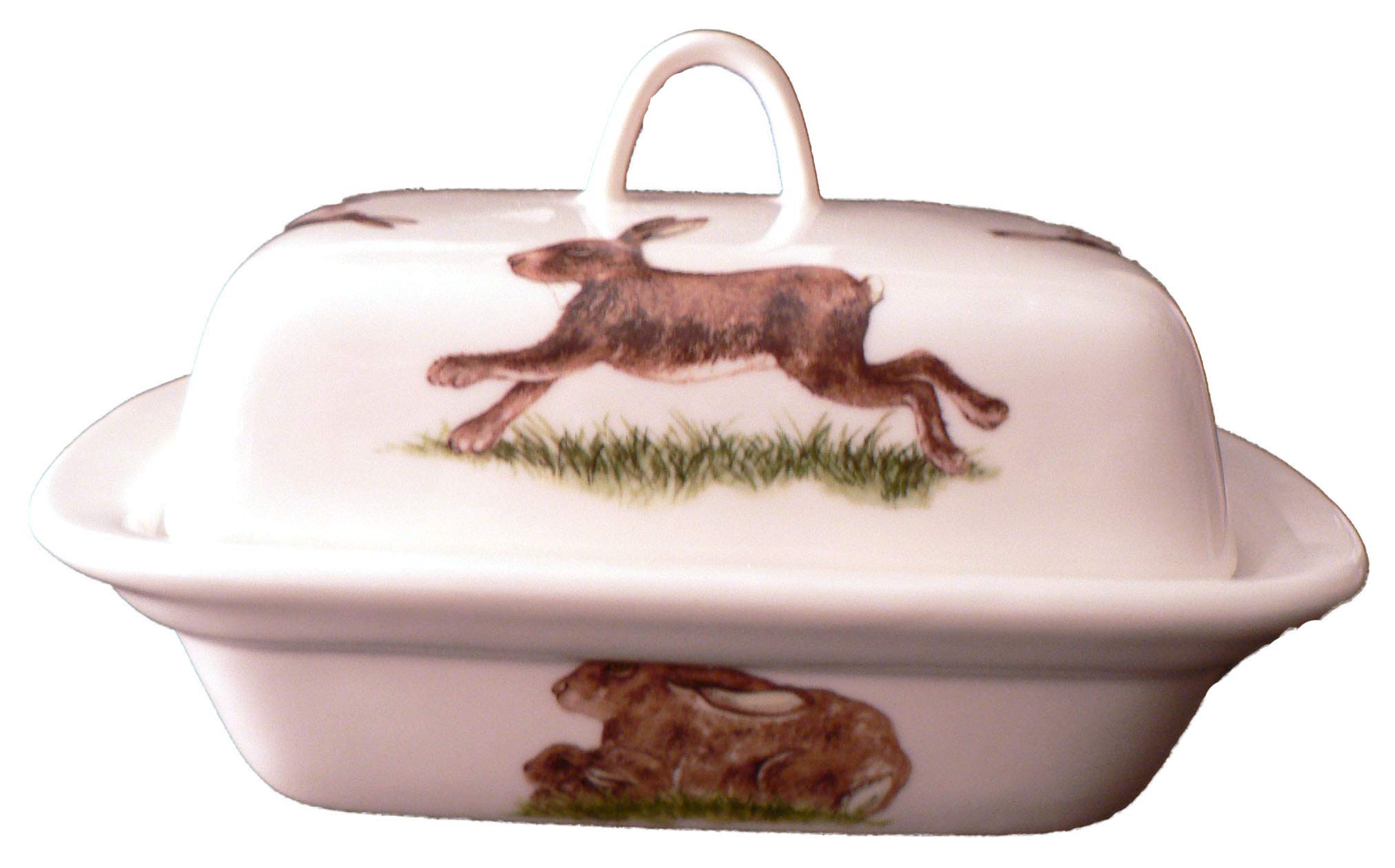 crackinchina Hares butter dish - Hares rabbits design on porcelain butter dish