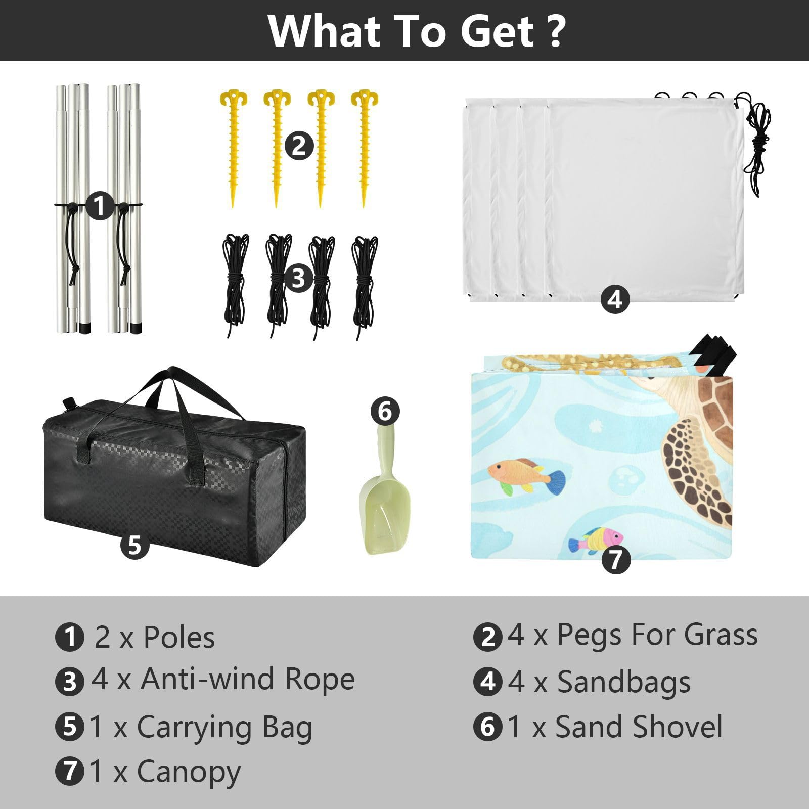Acquerello Kid Style Tartaruga Animale Pesce Progettato UPF50 Tenda da Spiaggia Resistente all'acqua Portatile Sole Shelter con Tasche di Sabbia per Campeggio, Picnic, Cortile Paraguas para Playa
