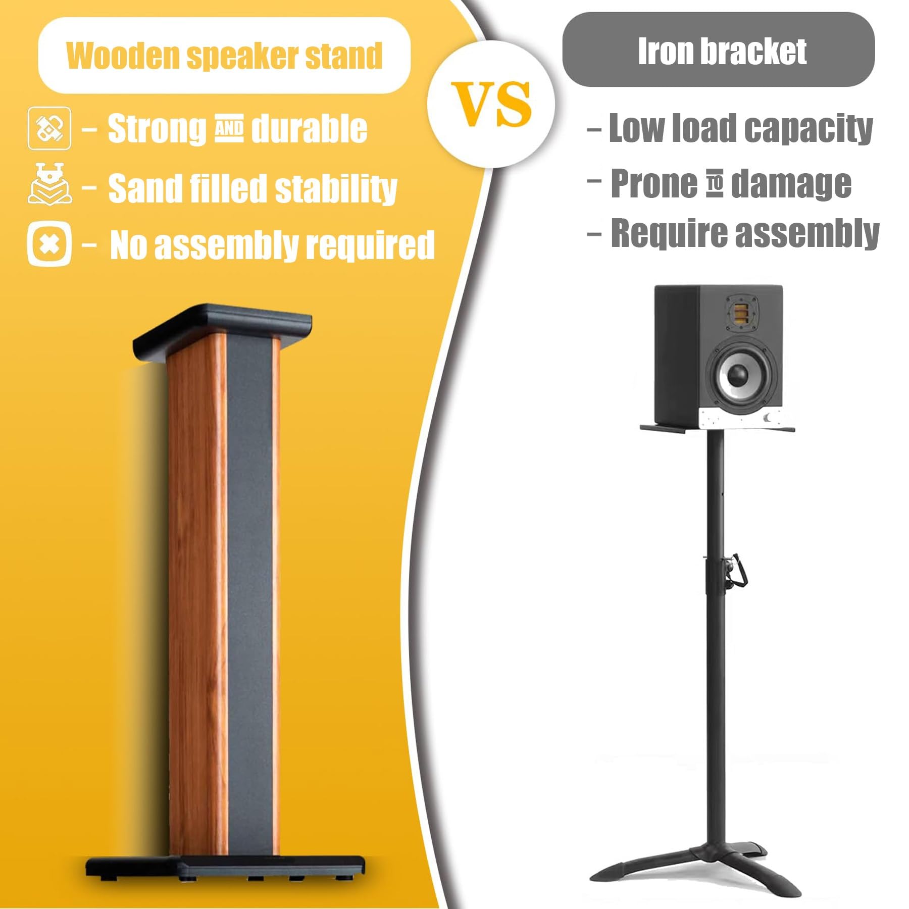 Coppia Universale Da Pavimento 30-90 Cm, Supporti Per Diffusori In Legno, Supporto Per Monitor Da Studio Surround Resistente Per Home Theater Con Funzione Di Regolazione Del(Black,50CM)