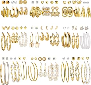 Sponsored Ad - 54 Pairs Gold Hoop Earrings Set for Women Multipack, Boho Fashion Statement Stud Hoop Earrings Pack with Pe...