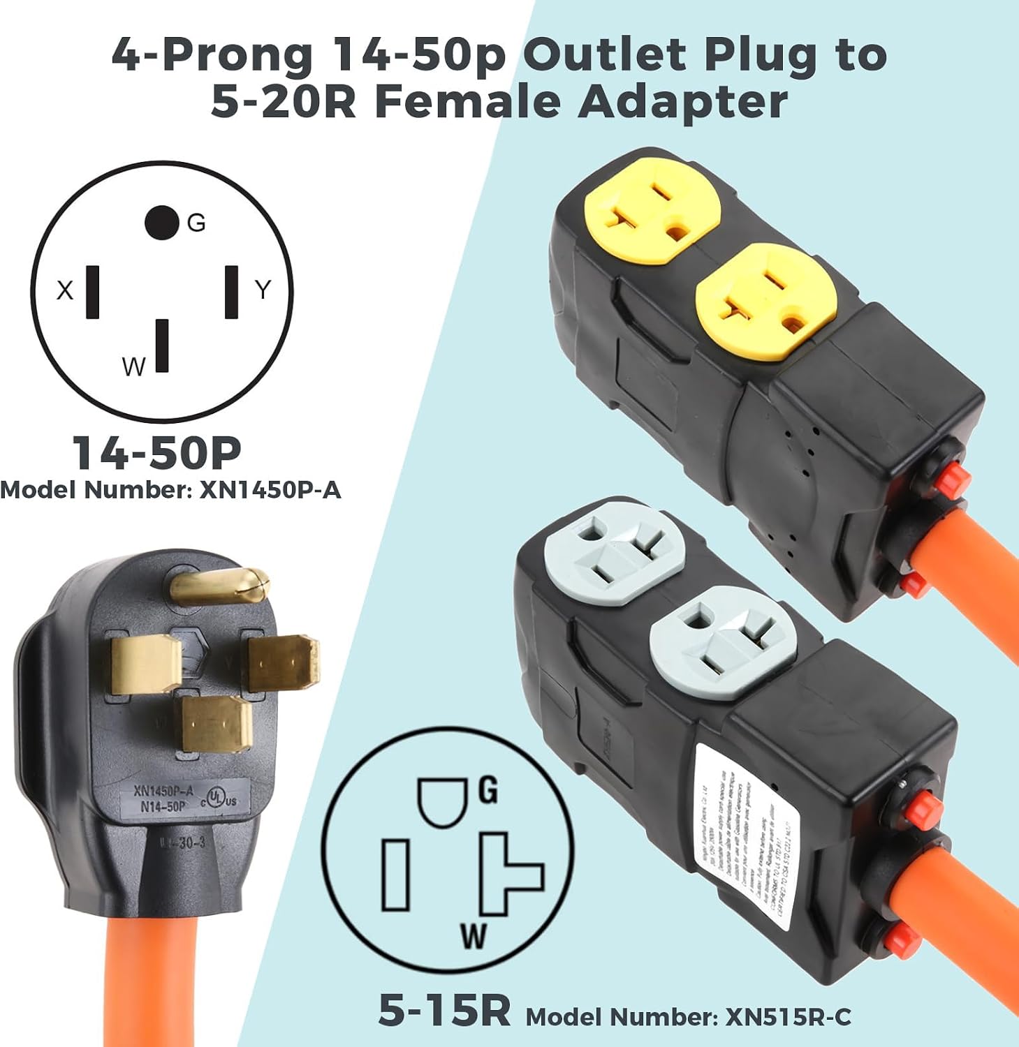 4-Prong 14-50p Outlet Plug to 5-20R Female Adapter Diagram