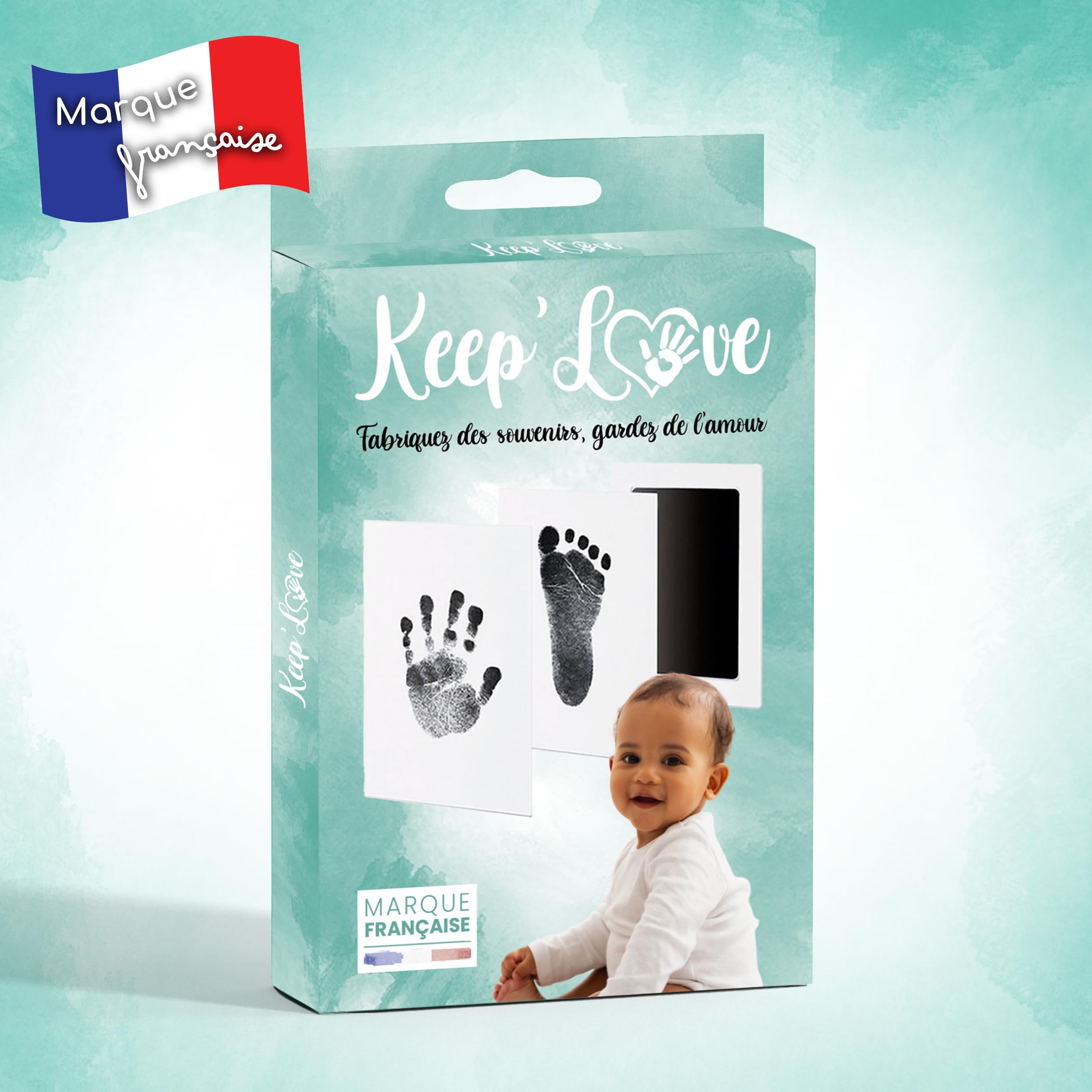 Keep’Love Kit Empreinte Bébé – Tampon Sans Encre Main et Pied – Cadeau Naissance, Souvenir Bébé à Créer, Coffret Cadeau Bébé Fille Garçon, Grand Format 12,5x8 cm, Marque Toulousaine