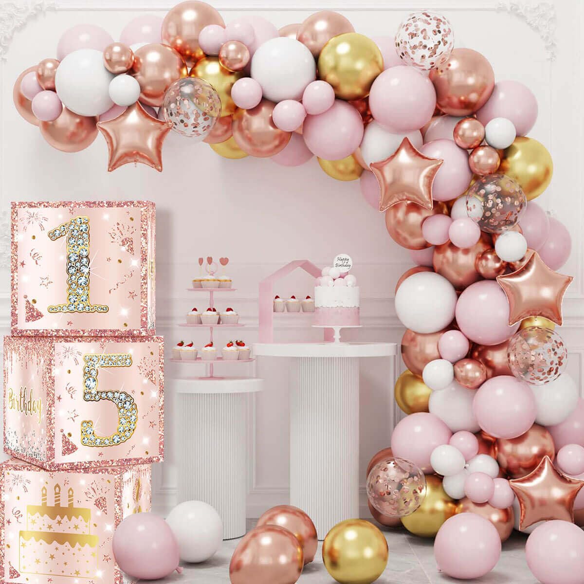 Pack De 15 Ballons De Décoration Anniversaire Or Rose - Thème 15 Ans - Fête