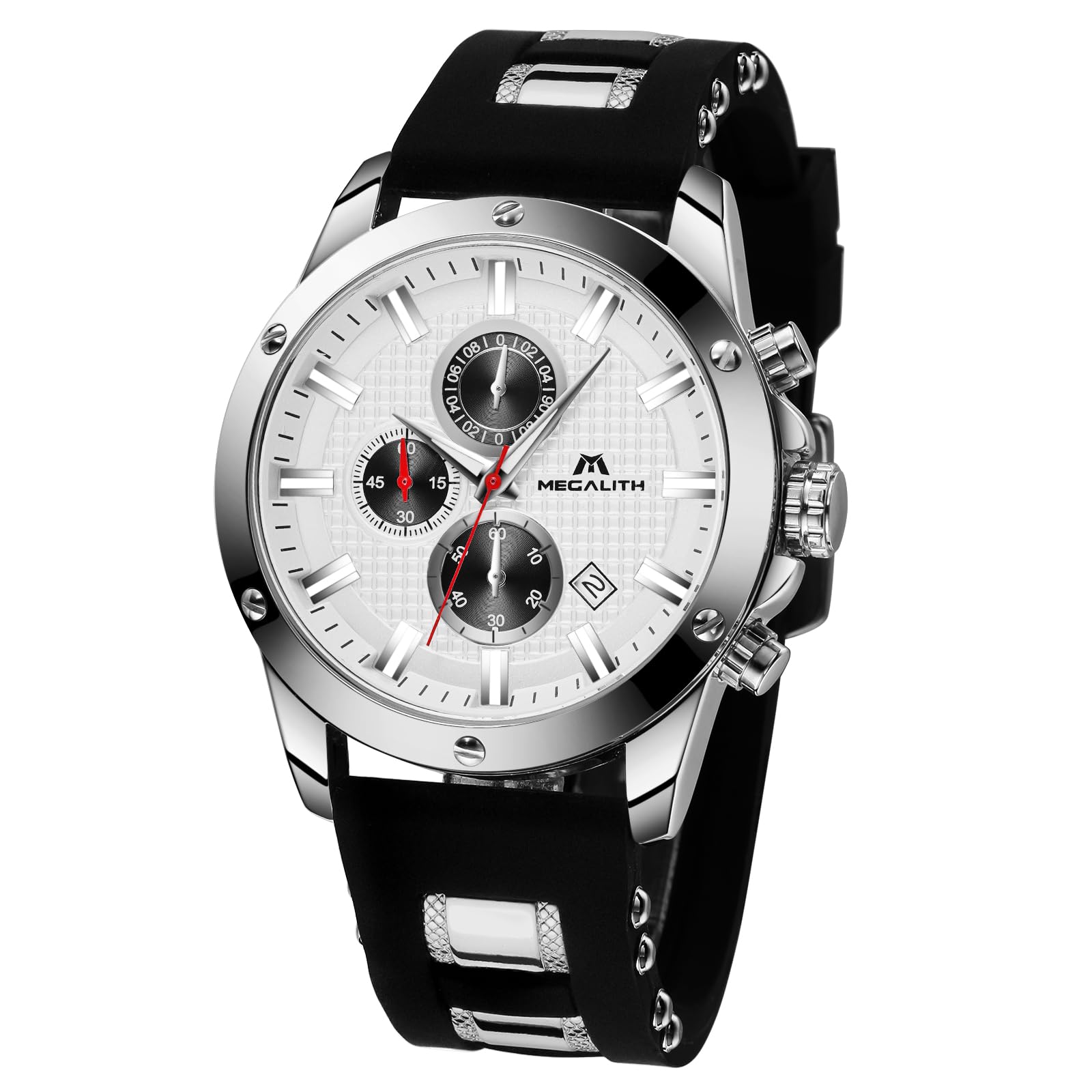MEGALITH Herren Uhren Groß Chronographen: Analog Wasserdicht Armbanduhr Gummiband mit Datum Leuchtend - Stilvoll Geschenke für Sportlich Männer Jubiläum Geburtstag