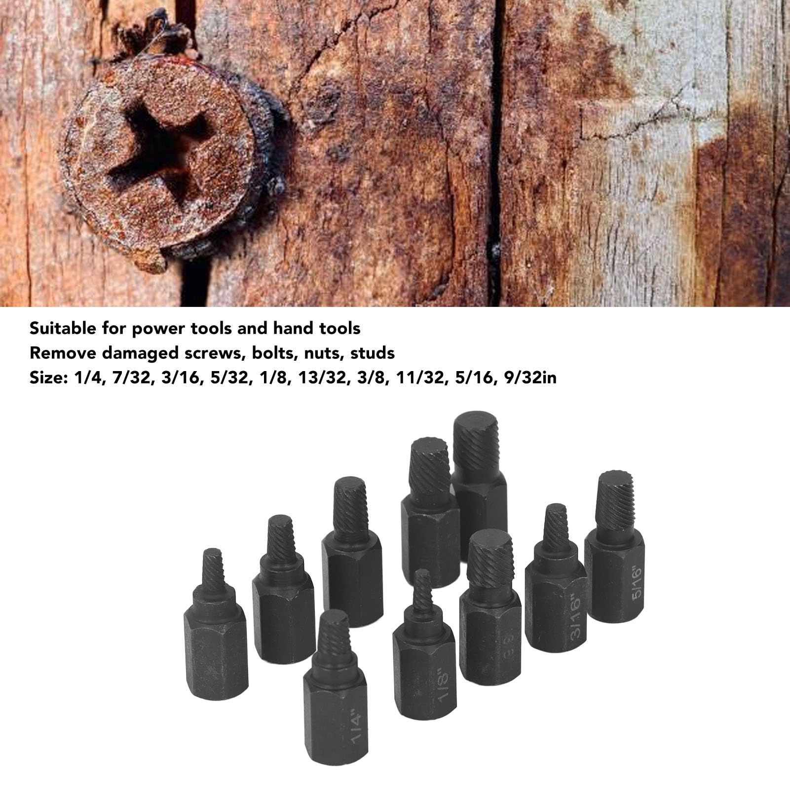 Extractor de Tornillos dañados de 10 Piezas, Juego de Brocas para Extractor de Tornillos, Kit de Herramientas para Quitar Tornillos, Pernos, Tuercas y espárragos dañados de Varios tamaños