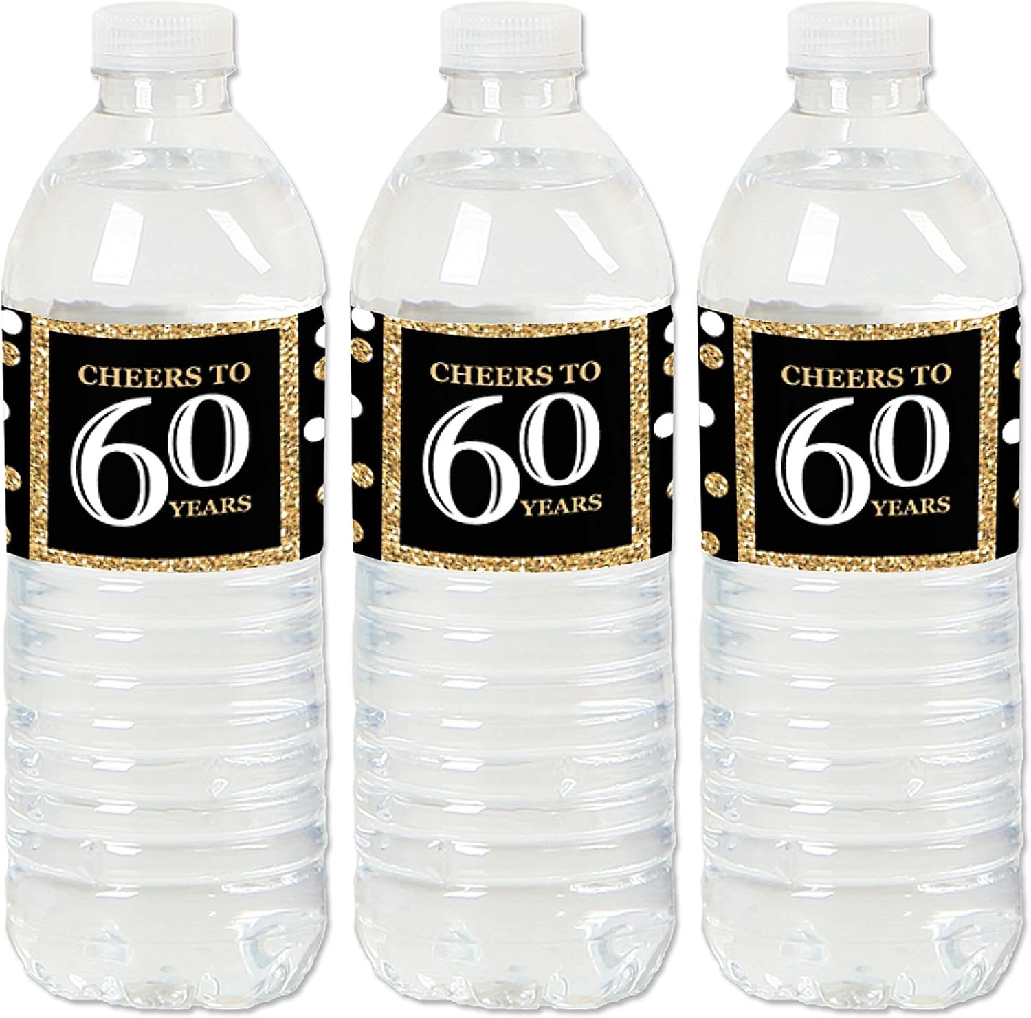 Big Dot of Happiness Adult 60th Birthday - Gold - Birthday Party Water Bottle Sticker Labels - Set of 20
