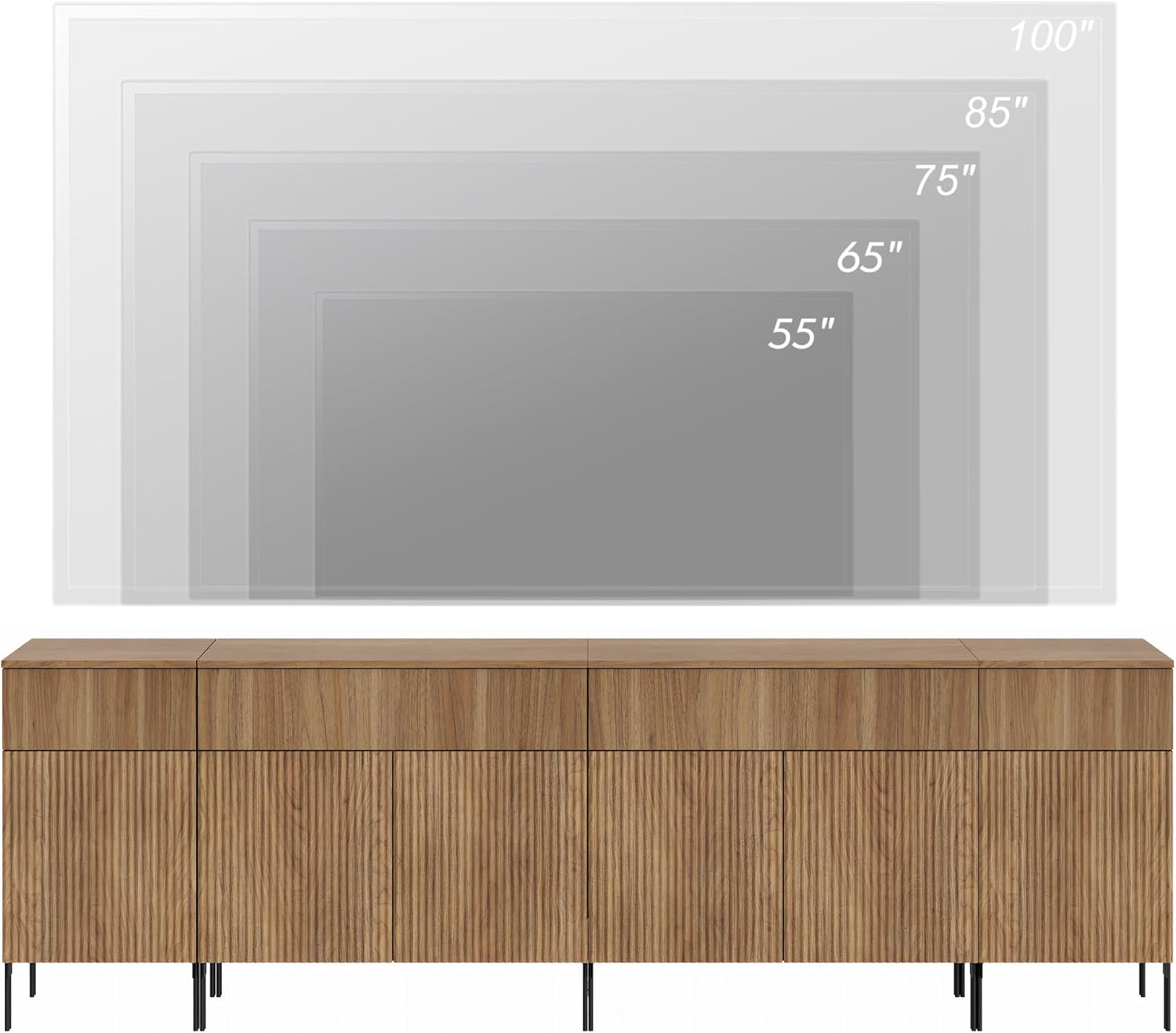 WAMPAT Fluted TV Stand with Storage for 100+ Inch TV,Modern 4 in 1 Entertainment Center with Storage Cabinets,94.5" W Wood Large Media TV Console Cabinet With 4 Drawers & 6 Doors for Living Room,Brown