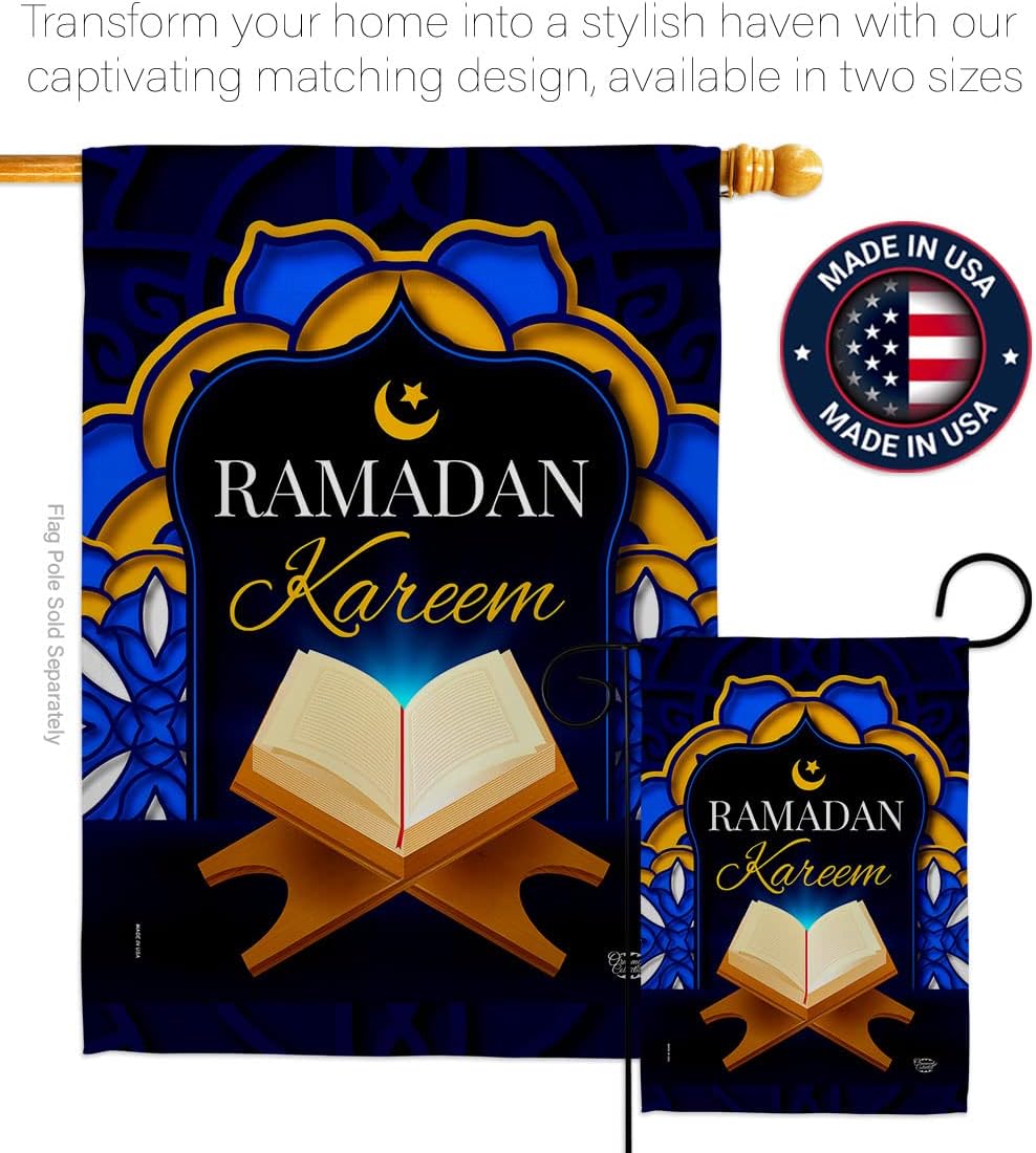 Happy Ramadan Garden Flag Set Wall Hanger Religious Muslims iftars Prayers Christian Religion Month House Decoration Banner Small Yard Gift Double-Sided, Made in USA