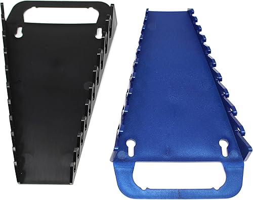 Kit de bandeja organizadora de llaves de agarre de 10 herramientas, 2 soportes de plástico portátiles (kit de 2 piezas, negro y azul)