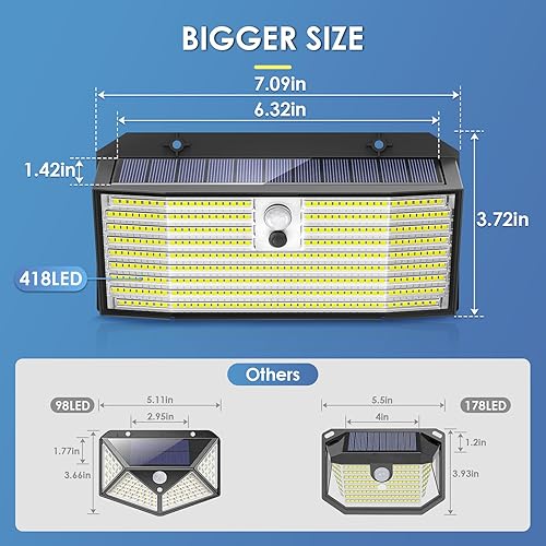 Miniatura 2 de Luces solares mejoradas para exteriores, paquete de 4 418 luces LED con sensor de movimiento, luces de seguridad de 3 modos, luz de pared