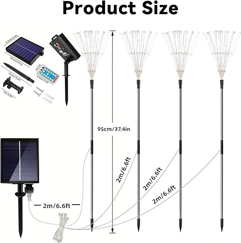 Miniatura 10 de Slyuexu Luces solares de jardín impermeables para exteriores, paquete de 2 120 luces LED solares de fuegos artificiales decorativas con 2 modos