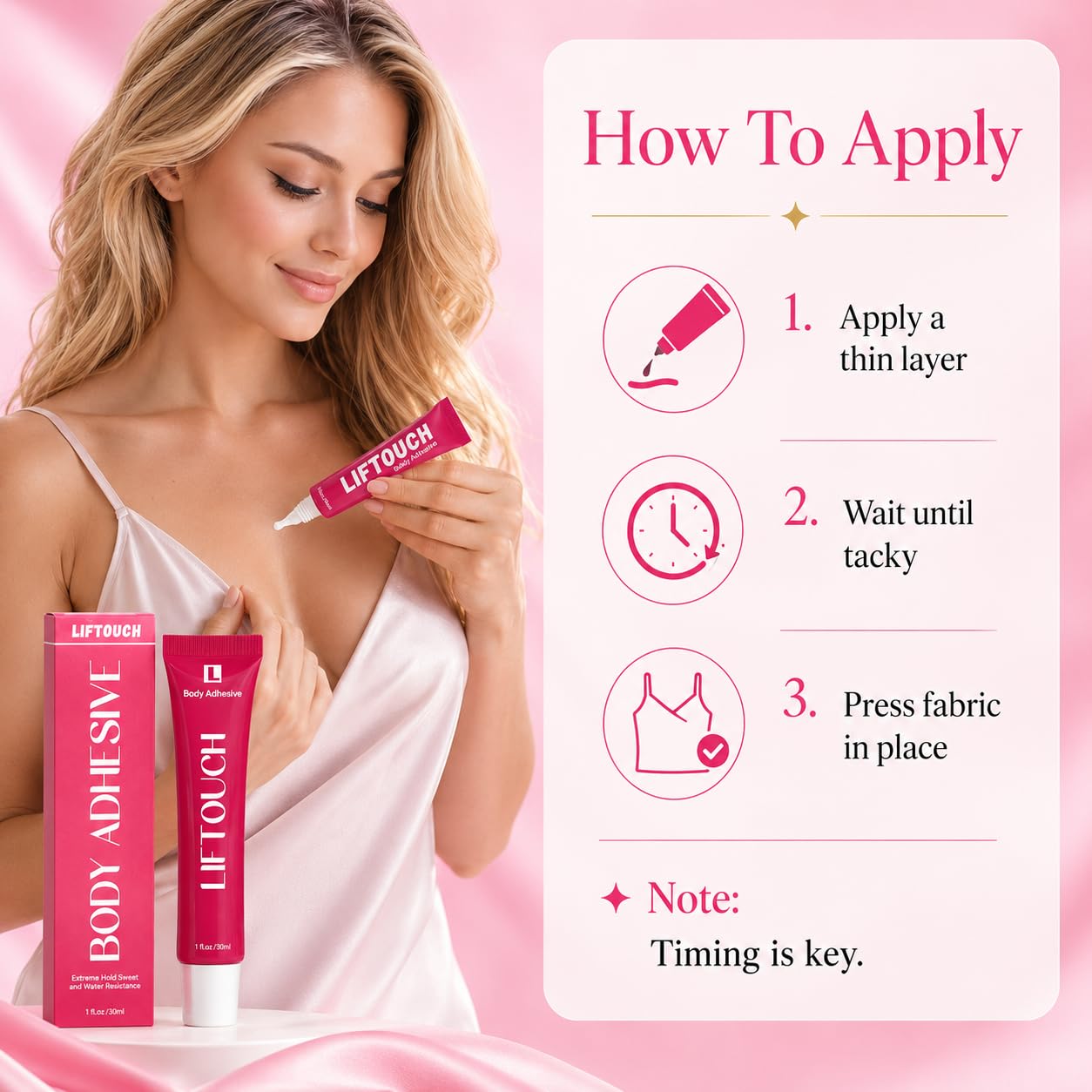 Body Adhesive Glue for Clothes 30ml, Sweat Proof, Water Wash Off Skin Adhesive, Fabric-Safe Liquid Fashion Glue for Low-Cut Styles