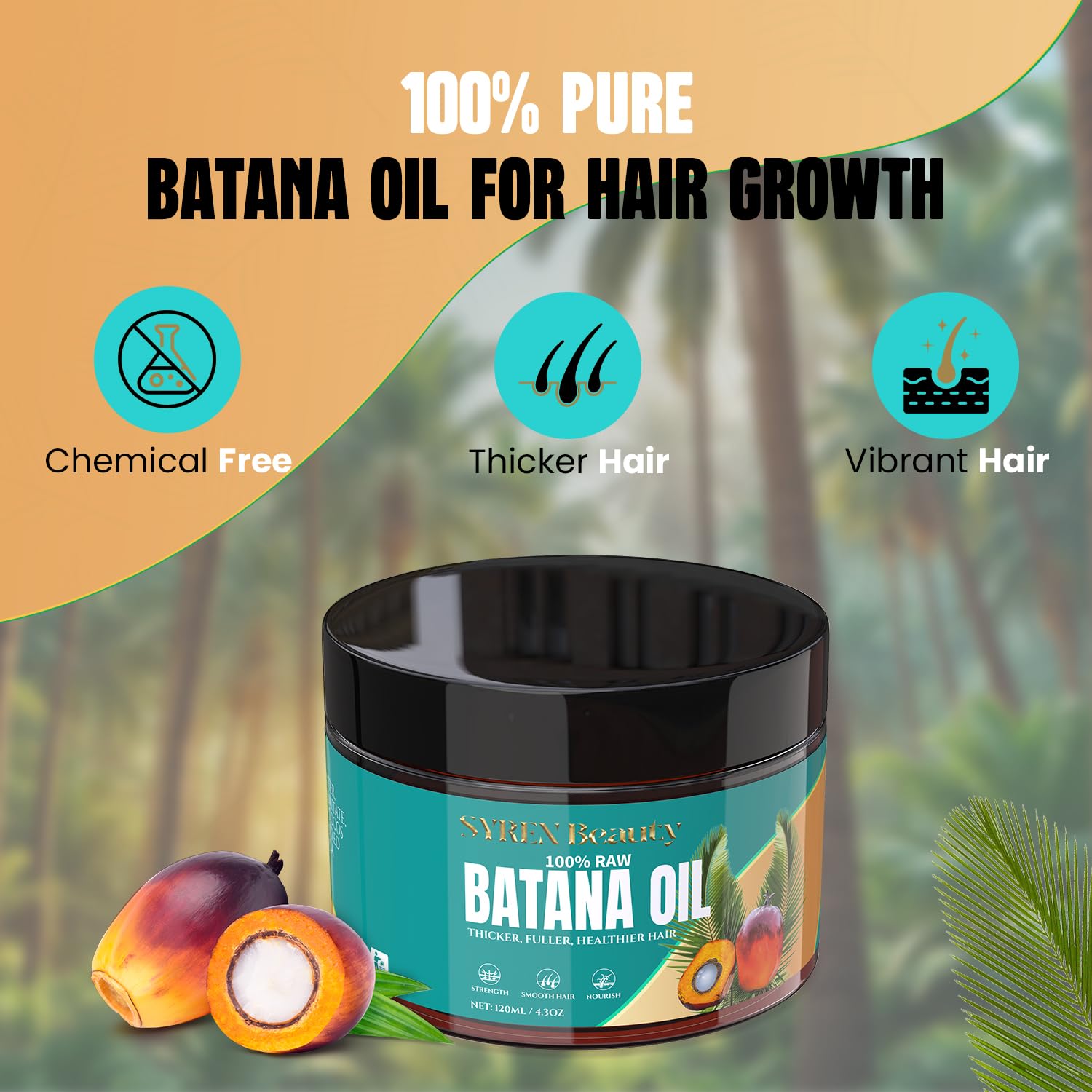 Dr. Sebi Approved Batana Oil For Hair Growth, Vitamino Batana Hair Oil Organic from Honduras Unrefined Promotes Hair thickness, Wild Growth Hair Oil, 100% Pure Raw Batana Oil Organic Prevent Hair Loss