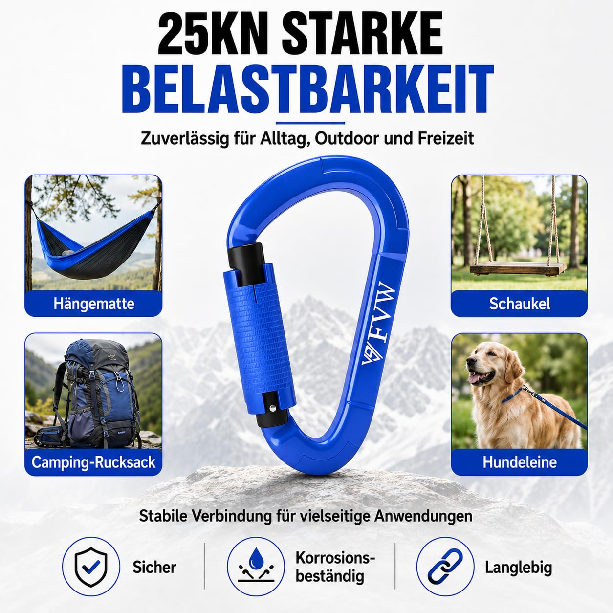 Mosquetón escalada equipo de escalada, 10 unidades con certificado UIAA 25KN Auto Locking Clips para hamacas, columpios, Locking Correa y arnés para perros, camping, senderismo y utilidad (azul)