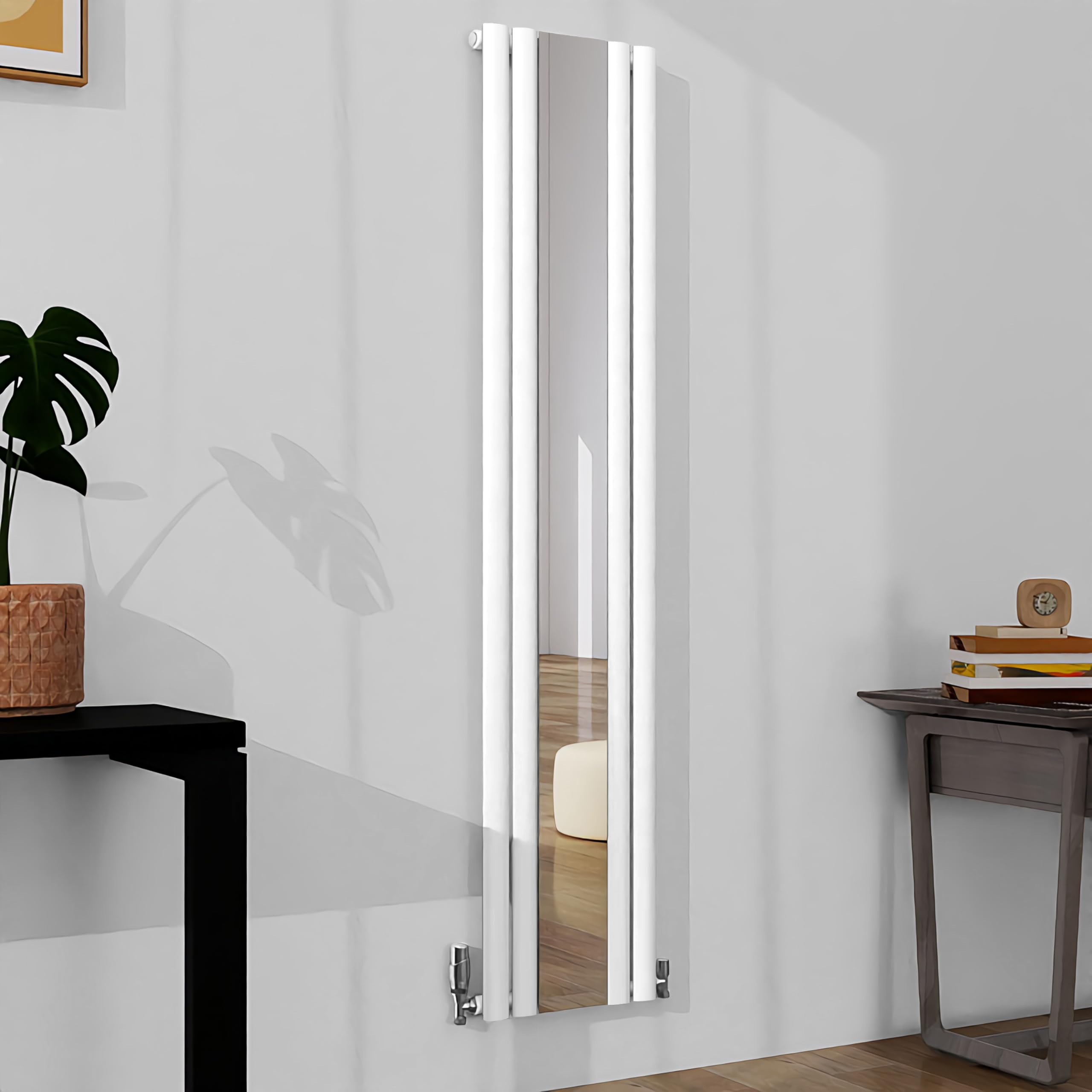 SLINE SANITARY 1800x381mm Vertical Mirror Radiator White Single Panel Oval Column Central Heating Radiator
