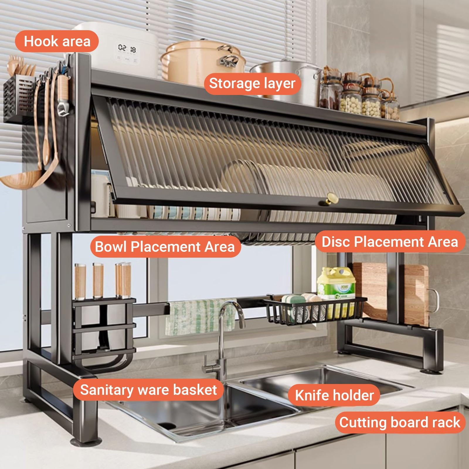 Escurridor de platos plegable para encimera de cocina, gran capacidad para platos, vasos y cubiertos