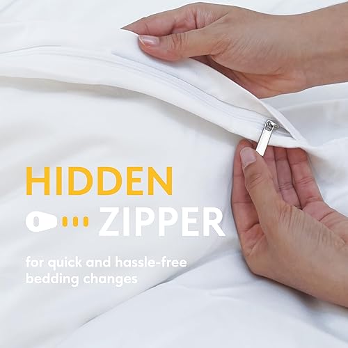 Miniatura 4 de White Classic Juego de funda de edredón blanca tamaño Queen, funda de edredón de microfibra con cremallera, juego de 1 funda de edredón de plumón