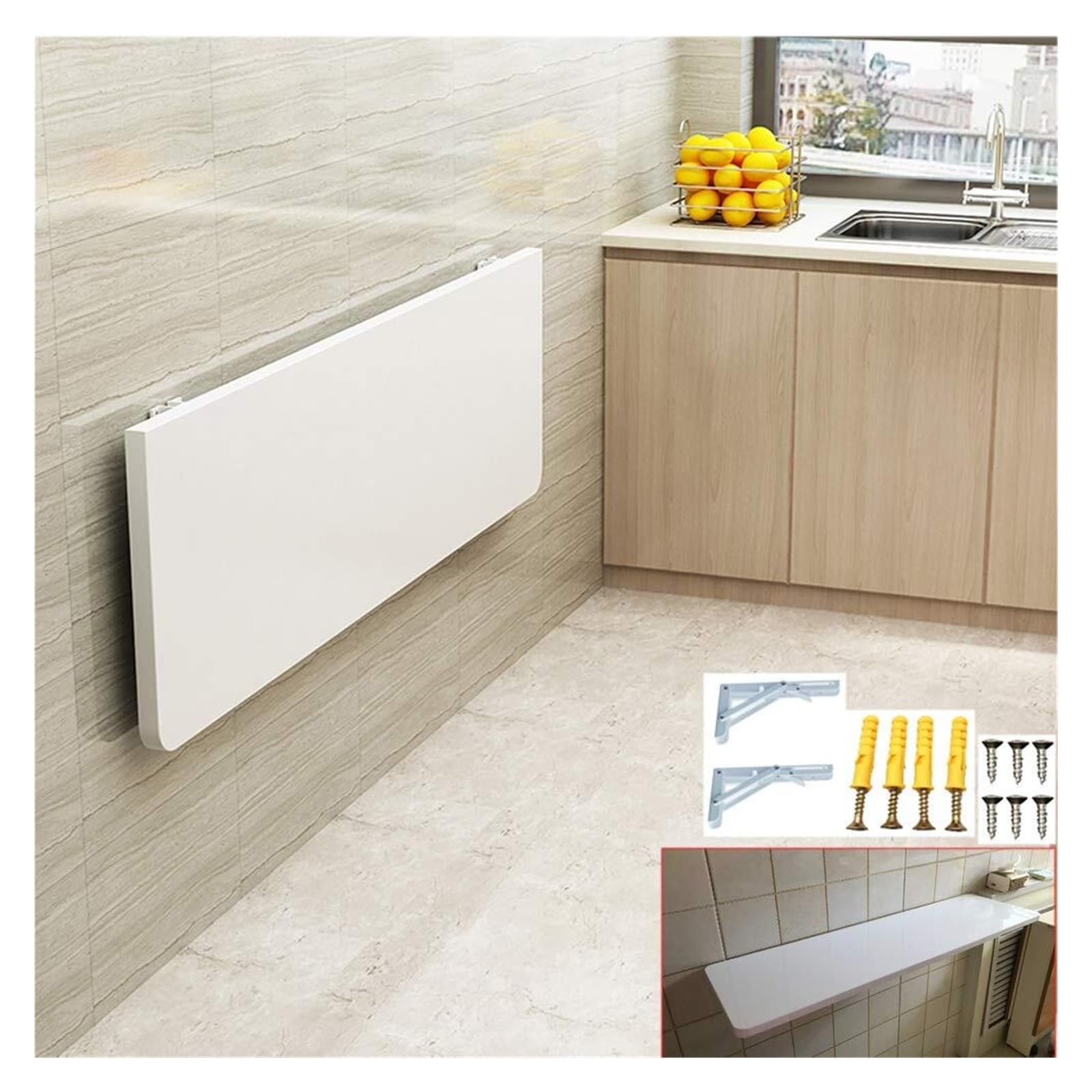 ZHANGGL Wall Mounted Folding Table Floating Desk for Small Spaces Compact Writing & Learning Table Safety Rounded Corner Design White 120x30cm (47.2x11.8in)