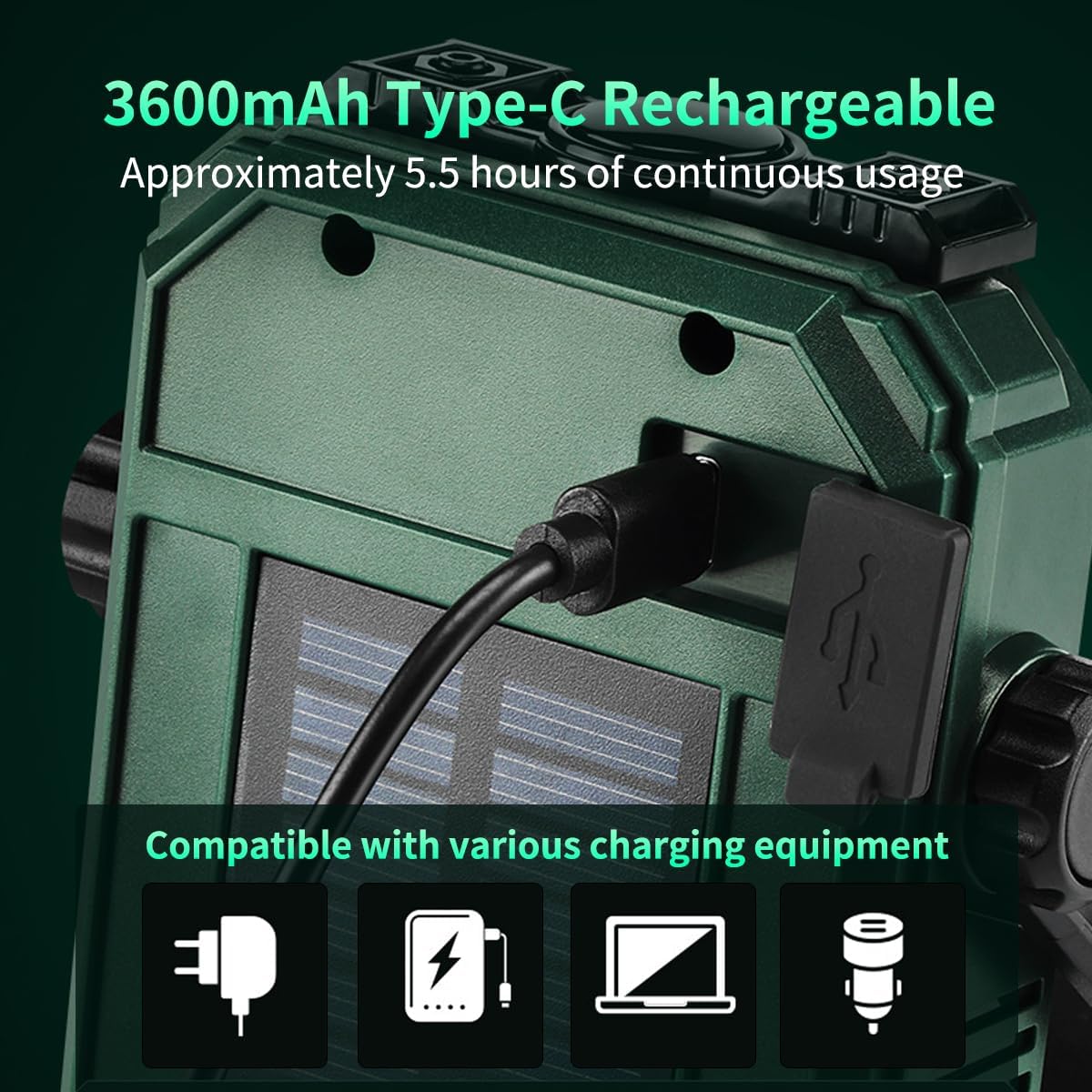 LED Work Light, 2000LM Portable Work Light, Work Lights on Stand Rotatable Stand and Handle, Hook Design LED Flood Light for Workshop Garage, Construction Site